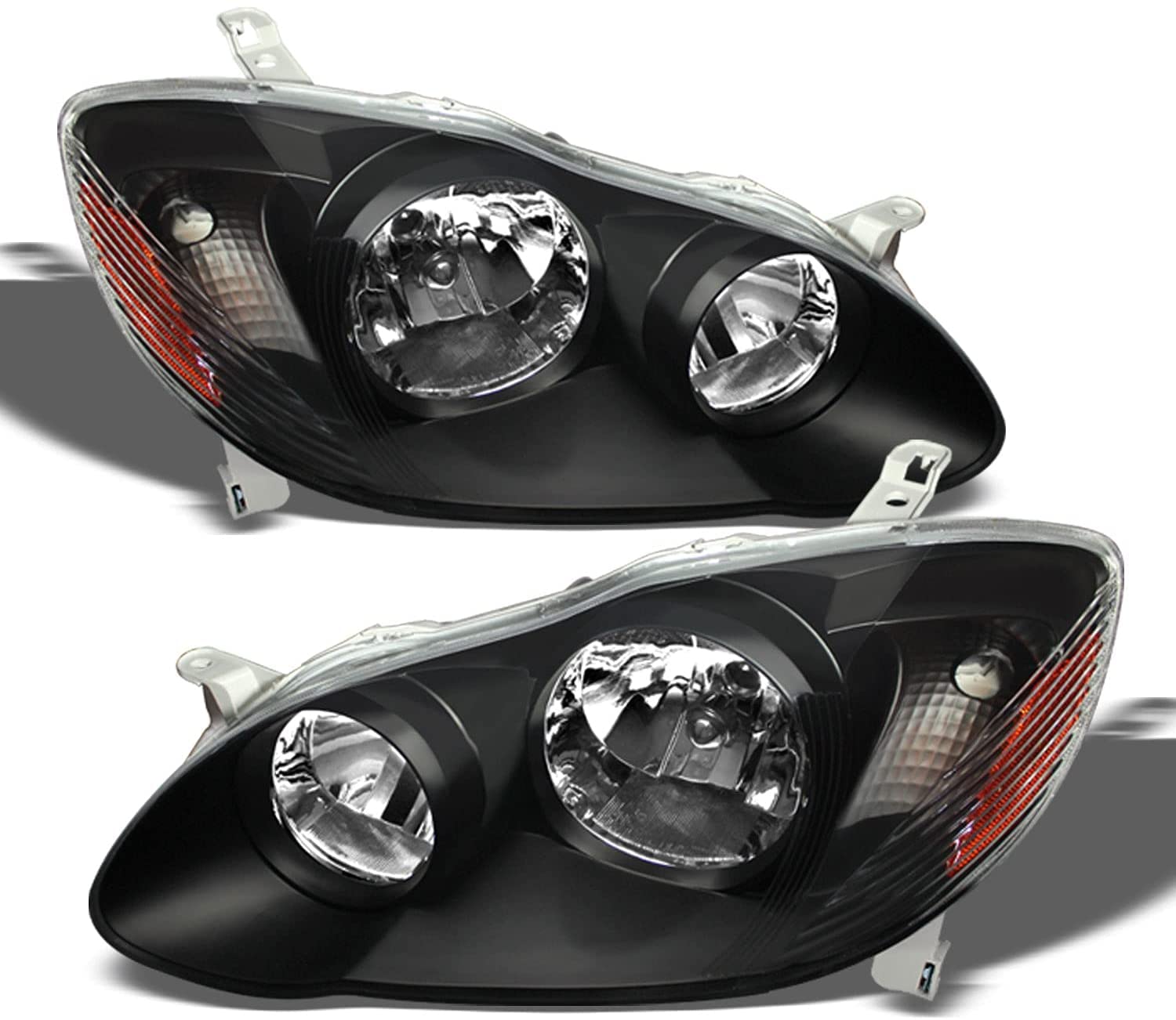 Headlight Assembly Compatible with 2003-2008 Toyota Corolla - Black Housing, Amber Reflector, Clear Lens (Driver & Passenger Side) (14028-GBK) - Perfect for Night Driving & Replacement