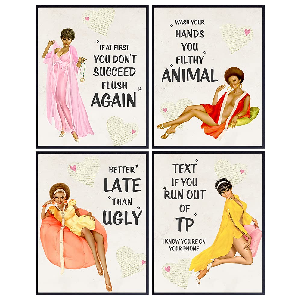 African American Wall Art - Vintage Bathroom Decor for Black Women - Funny Retro Bathroom Signs - Powder Room & Guest Bathroom Wall Decor - Perfect for Home, Office, or Restroom Decoration