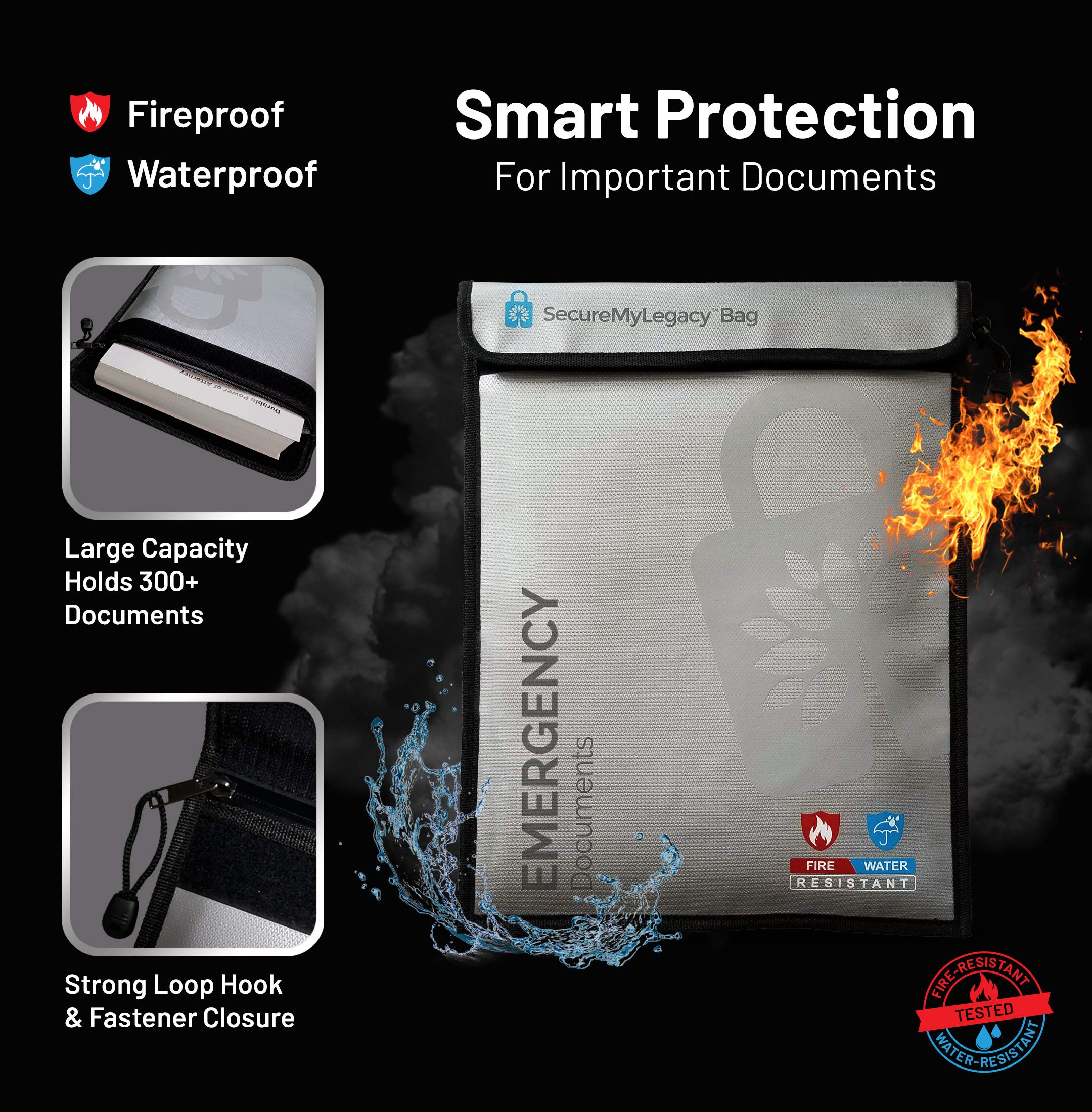 Fireproof Waterproof Document Bags - 4 Pack Secure File Organizer for Legal Papers, Passports & Cash - Fire/Water/Smoke Resistant Storage Solution for Home, Office & Emergency Preparedness