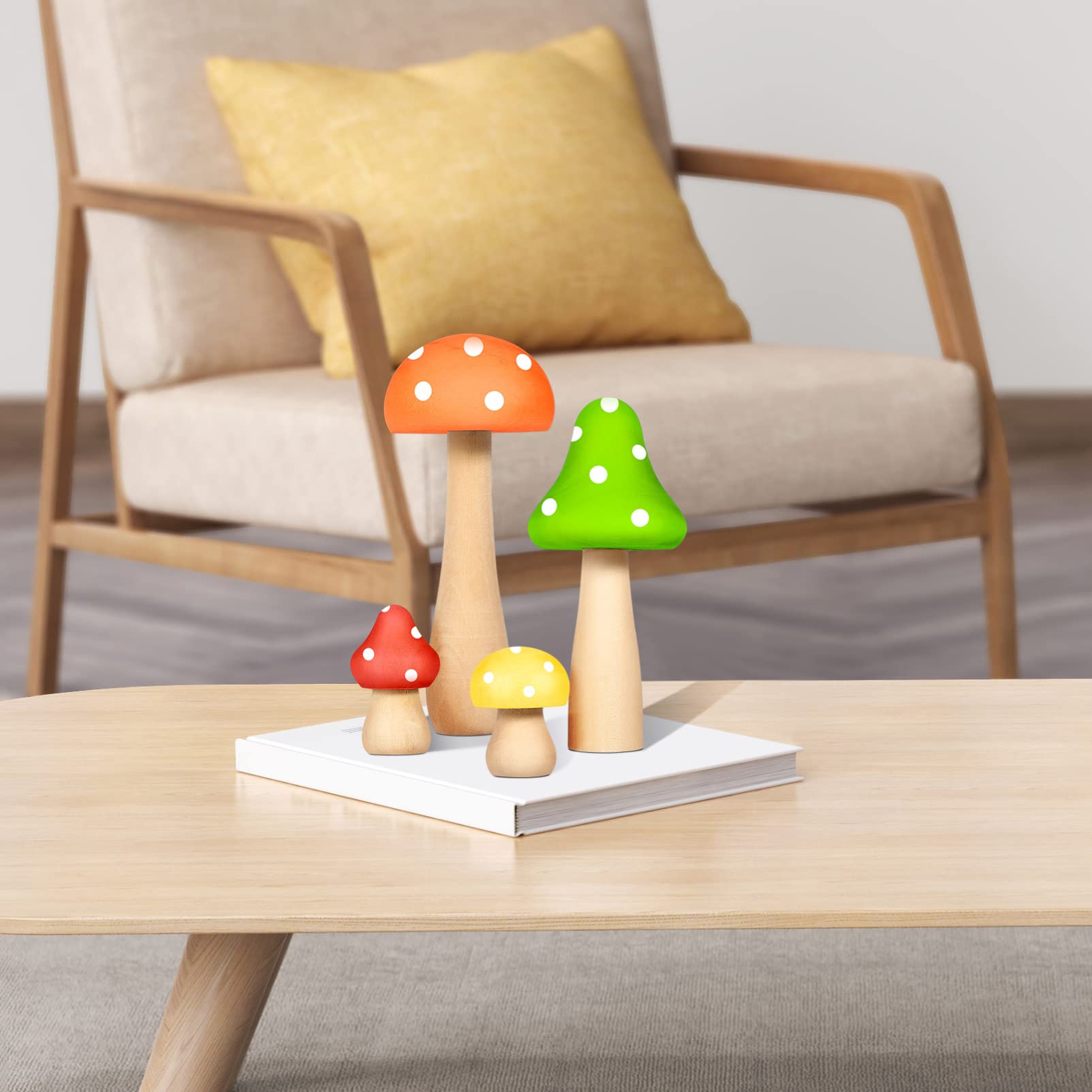 6pcs Unfinished Wooden Mushroom DIY Craft Kit for Kids - Doodle White Mushroom Wooden Ornaments, Graffiti Art Supplies, Children's Painting Activity, Home Decor & Party Favor Crafts
