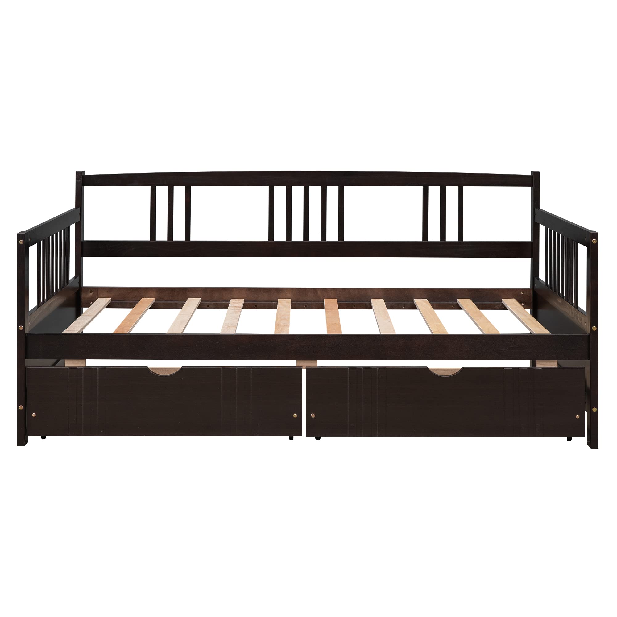 MERITLINE Twin Size Wood Daybed with Storage Drawers - Convertible Sofa Bed for Teens & Adults - Espresso Finish - Perfect for Small Bedrooms, Guest Rooms & Dorm Rooms