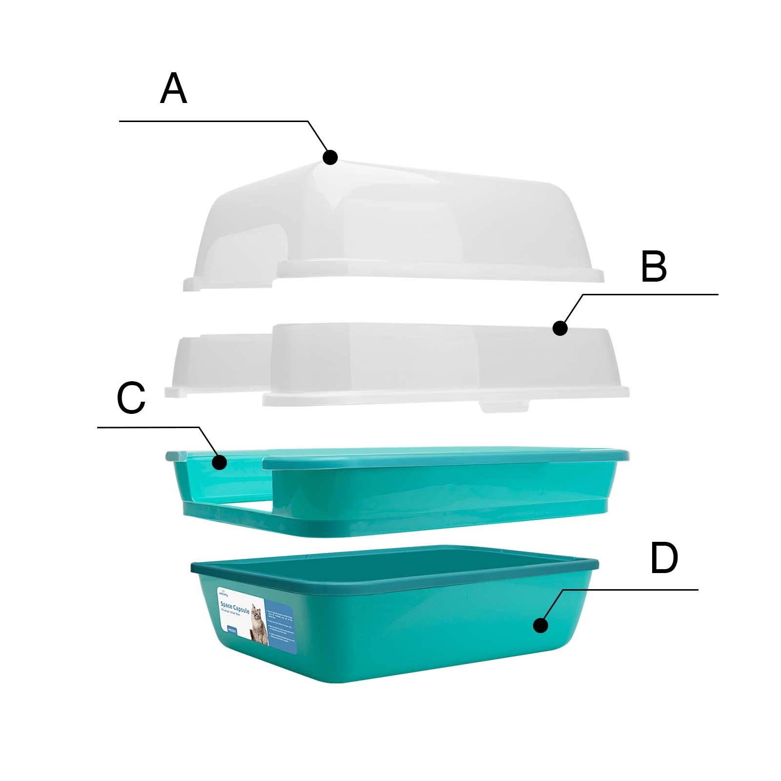 Foldable Large Hooded Cat Litter Box with Transparent Lid - Jumbo Size for Multiple Cats, Odor Control & Privacy (Teal) | Ideal for Home, Apartment & Travel Use