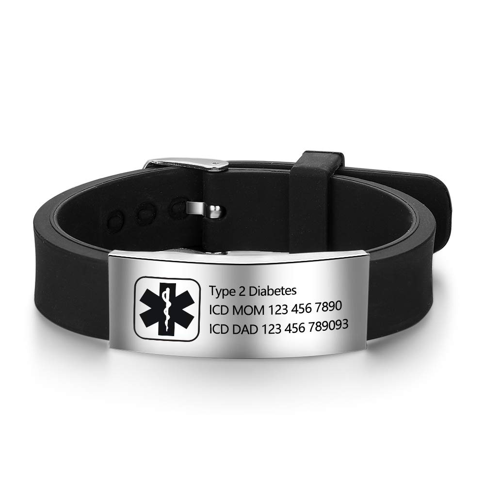 Adjustable Silicone Medical ID Bracelets for Women & Men - Personalized Sport Medical Alert Bracelets for Adults & Kids - Perfect for Running, Hiking, and Emergency Situations