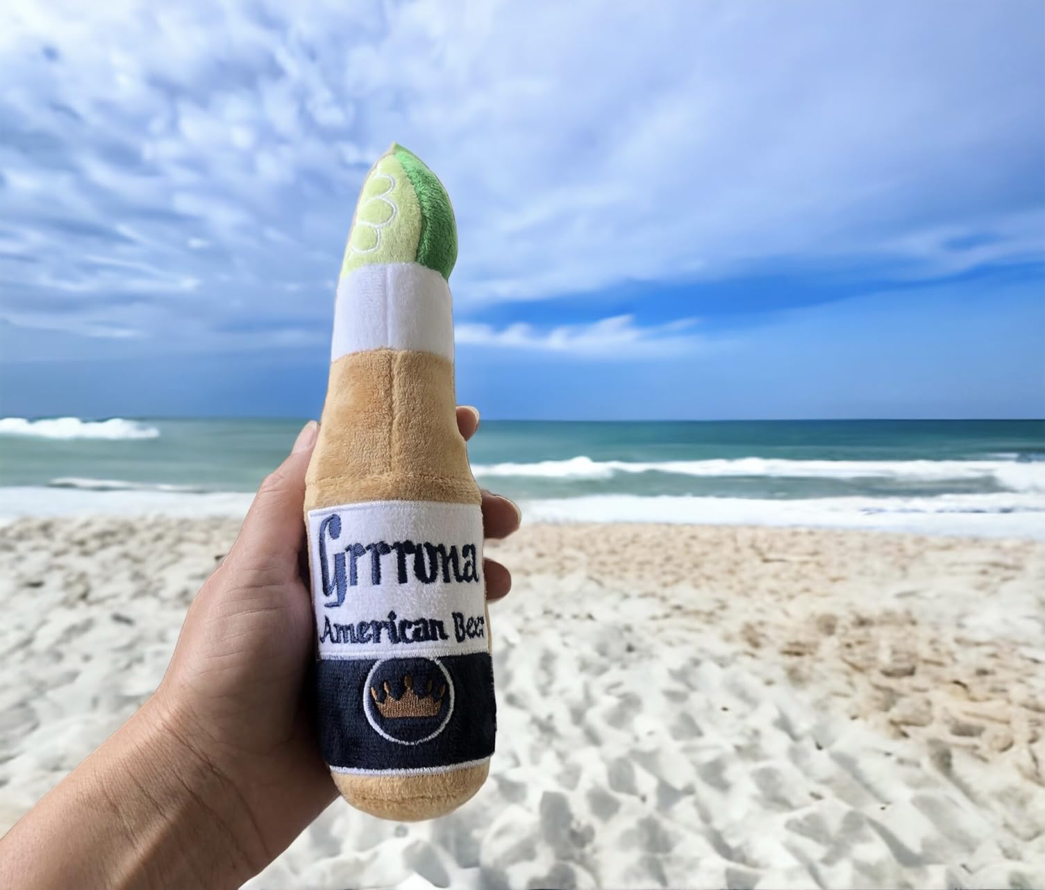 Soft Plush Beer Bottle Dog Toy - Fun Chew Toy for Small & Large Dogs, Perfect Birthday Gift & Holiday Party Favor (Grrrona) - Great for Playtime, Training Rewards & Puppy Teething Relief