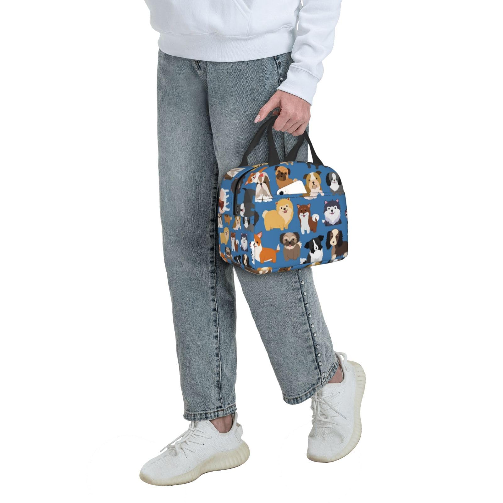 Cute Dog & Puppy Lunch Bag - Reusable Insulated Tote for Women & Men - Perfect for School, Office, Work & Picnics - Compact Food Container with Animal Print Design