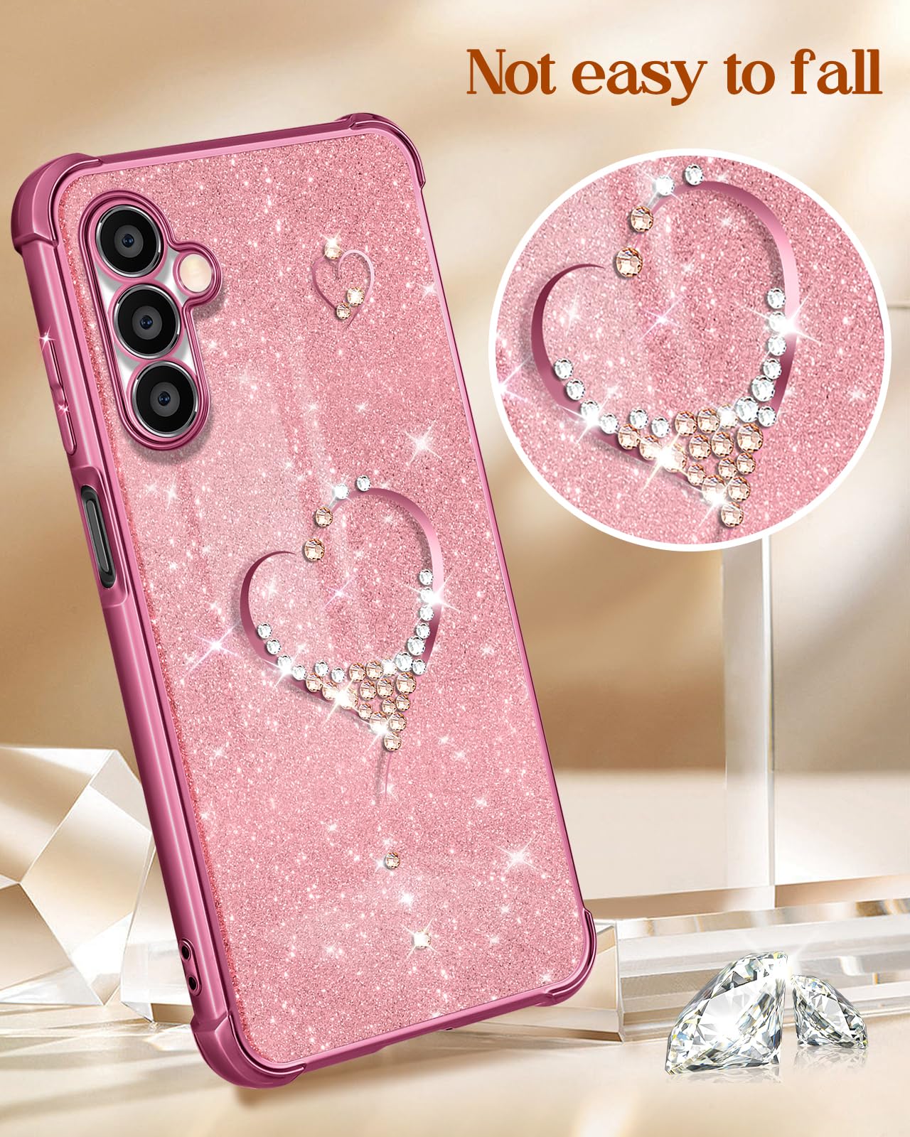 Elegant Sparkle Diamond Luxury Heart Design Phone Case for Samsung Galaxy A15 5G - 6.5