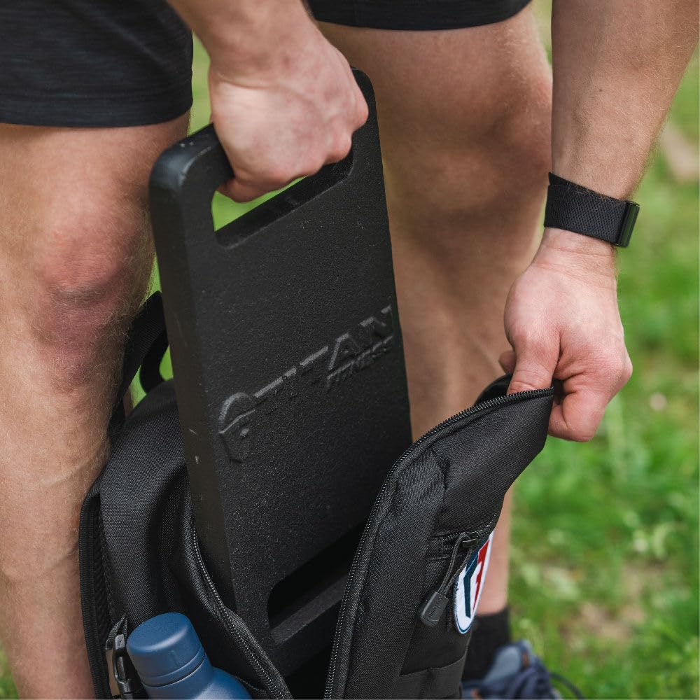 Titan Fitness Cast Iron Ruck Weight Plate - Single Wide Handle for Backpack Weight Training | Smooth Round Corners & Edges | Perfect for Resistance Training, Posture Stability & Strength Building | Ideal for Home Gym, CrossFit, Hiking & Outdoor Fitness Training