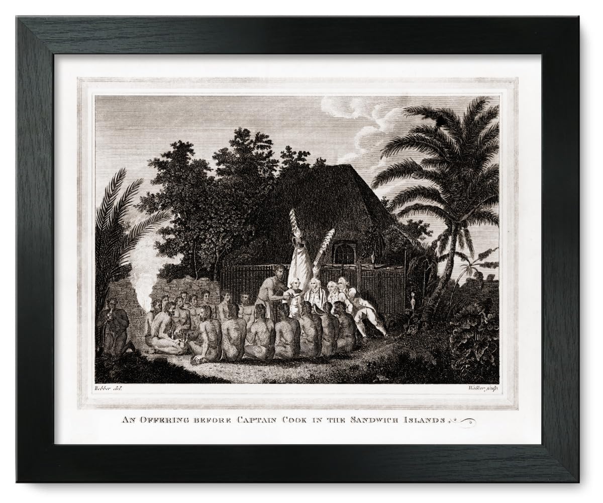 12x15 Framed Print - An Offering Before Captain Cook in The Sandwich Islands c.1770 | Vintage Hawaiian Wall Art | Perfect for Home Decor, Office & History Lovers