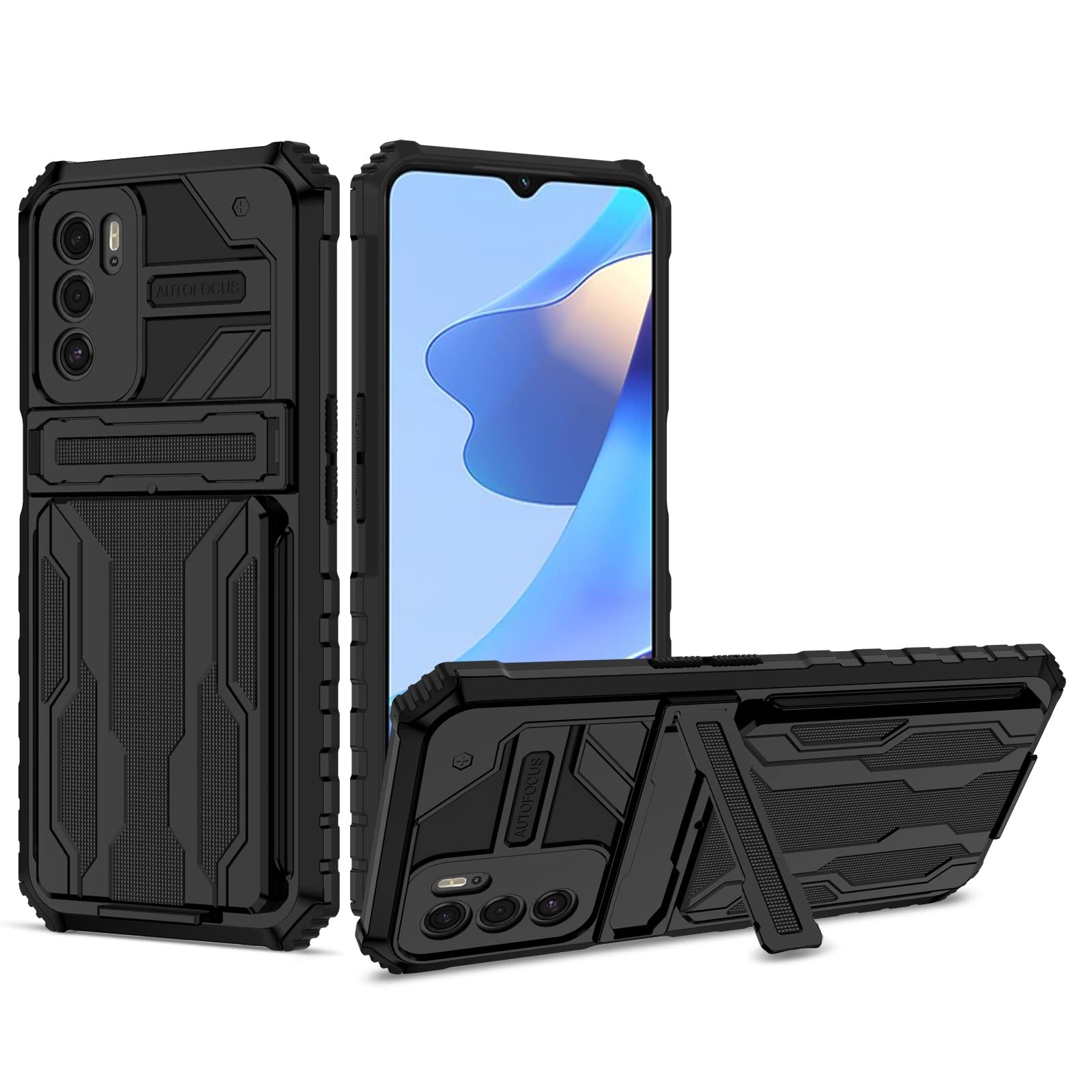 LVSHANG Heavy Duty Shockproof Phone Case for Oppo A16 - Military Grade Protection with Card Holder (Black) | Perfect for Outdoor Activities, Travel & Daily Use
