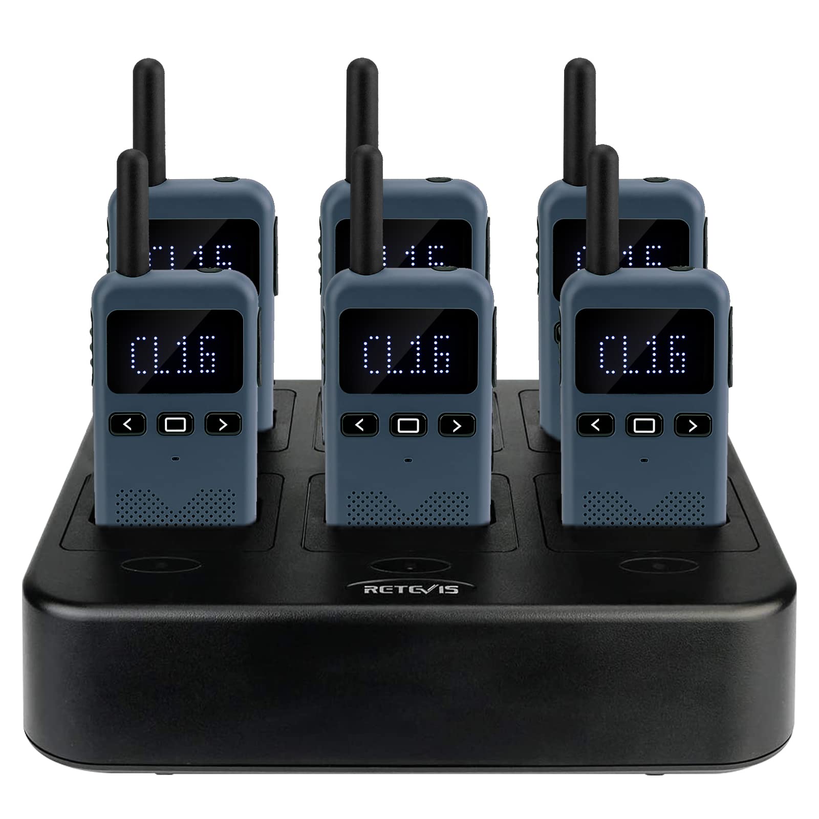 Retevis RB19 Rechargeable Two-Way Radios with LCD Screen - 6 Pack Walkie Talkies for Adults with 1650mAh Battery, Multi-Charger, Hands-Free - Ideal for School, Church, Healthcare, Bank & Business Communication