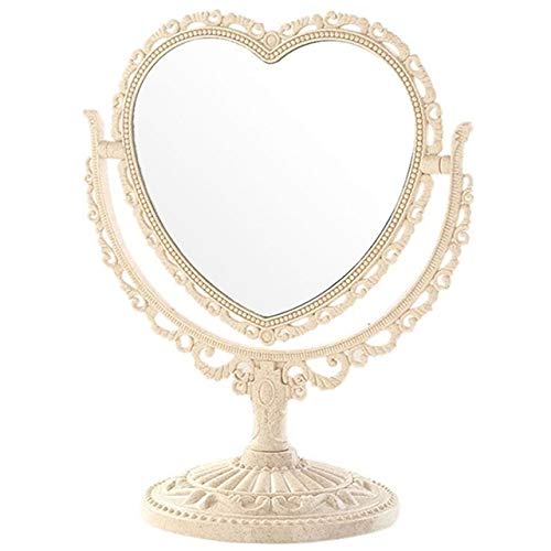Heart-Shaped Rotatable Vanity Mirror with Stand - 2-Sided Folding Makeup Mirror for Dressing Table, Travel & Home Use (Beige) - Compact Cosmetic Mirror with Adjustable Angle for Perfect Makeup Application