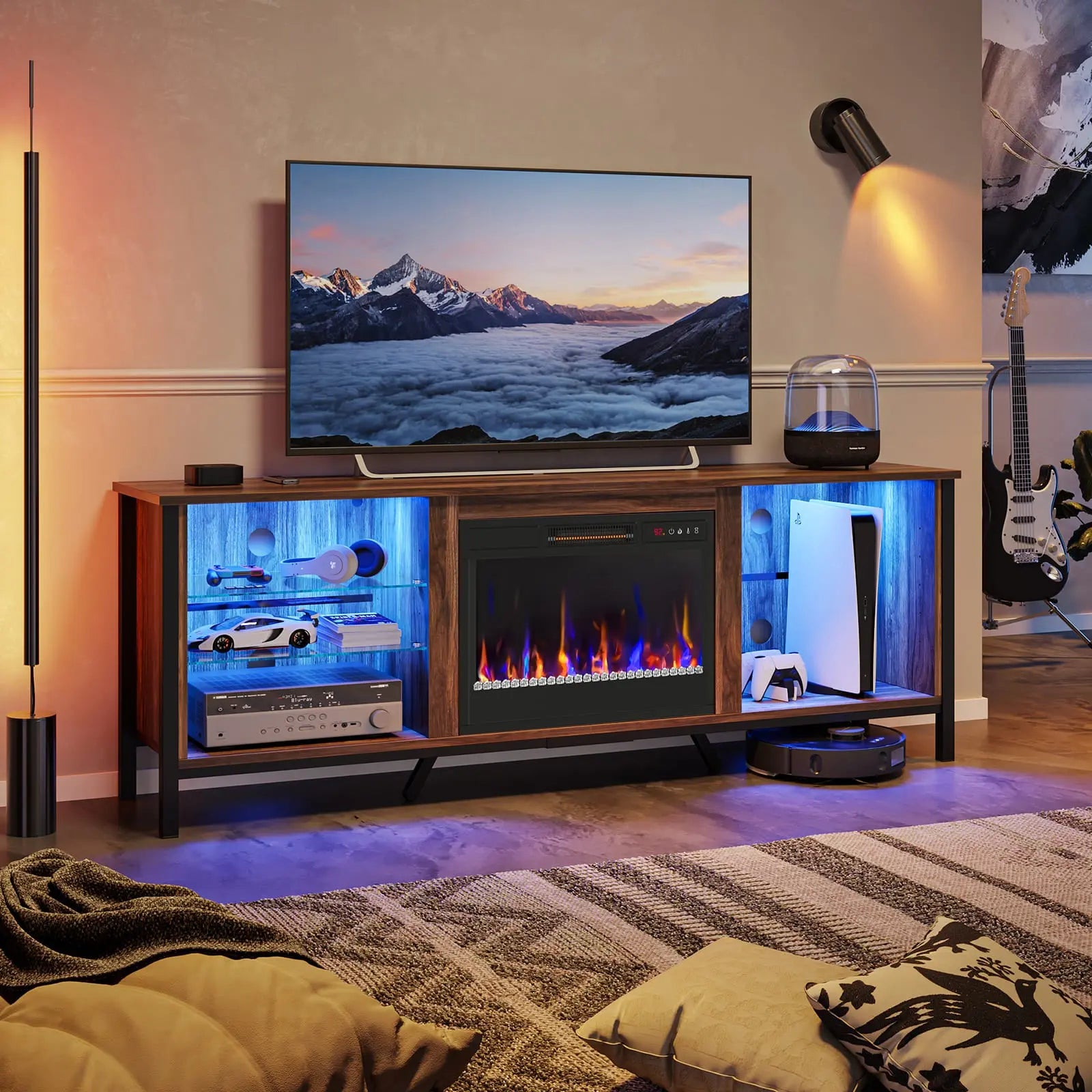 Bestier Modern LED Fireplace TV Stand with Electric Heater - 60 Inch Entertainment Center for Living Room, Bedroom & Home Theater