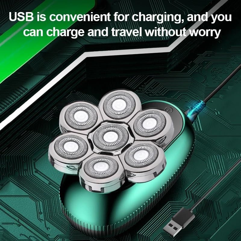 6-in-1 Electric Head Shaver for Bald Men with 7D Floating Cutter - USB Rechargeable Beard Trimmer & Clipper - Perfect for Smooth Head Shaving at Home, Gym, or Travel