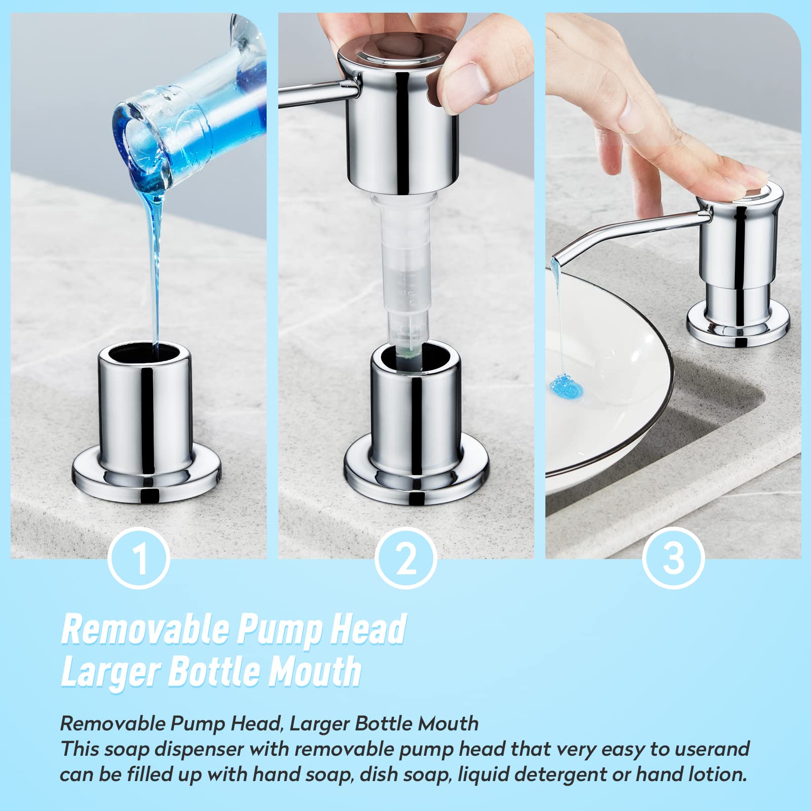 CREA Chrome Countertop Soap Dispenser - 17oz Large Capacity with 39