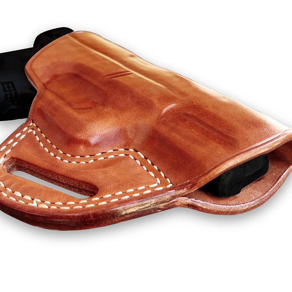 Leather Pancake OWB Belt Holster for Glock 43X MOS 9mm - Right Hand Draw, Brown - Concealed Carry & Outdoor Use