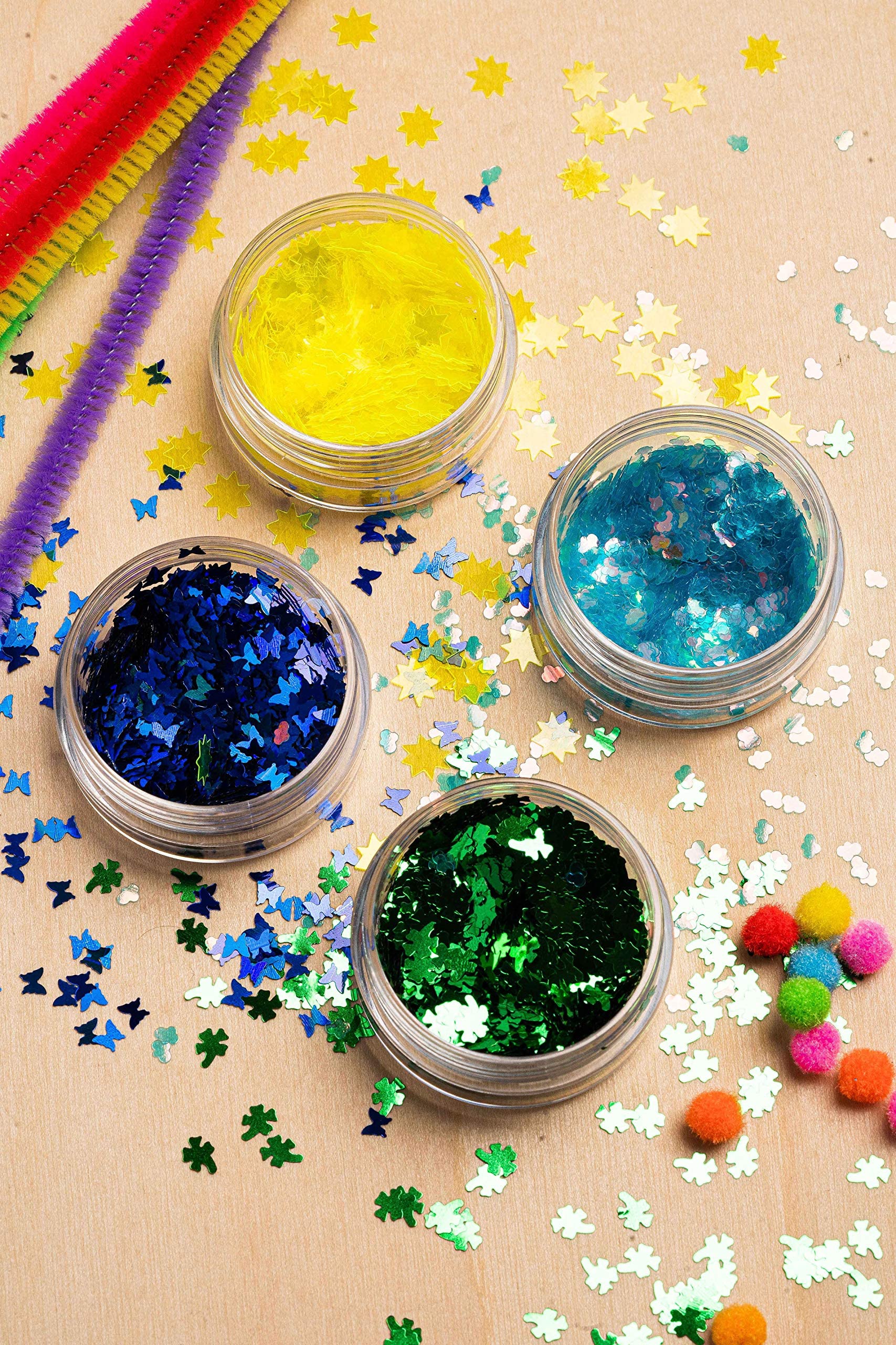iConnectWith Glitter – Summer Shapes – Butterflies, Clovers, Clouds, and Sun Glitter for Crafts, DIY Projects, Nail Art, Resin Decorations – Perfect for Home Decor, Tumbler Cups, and Makeup Accessories