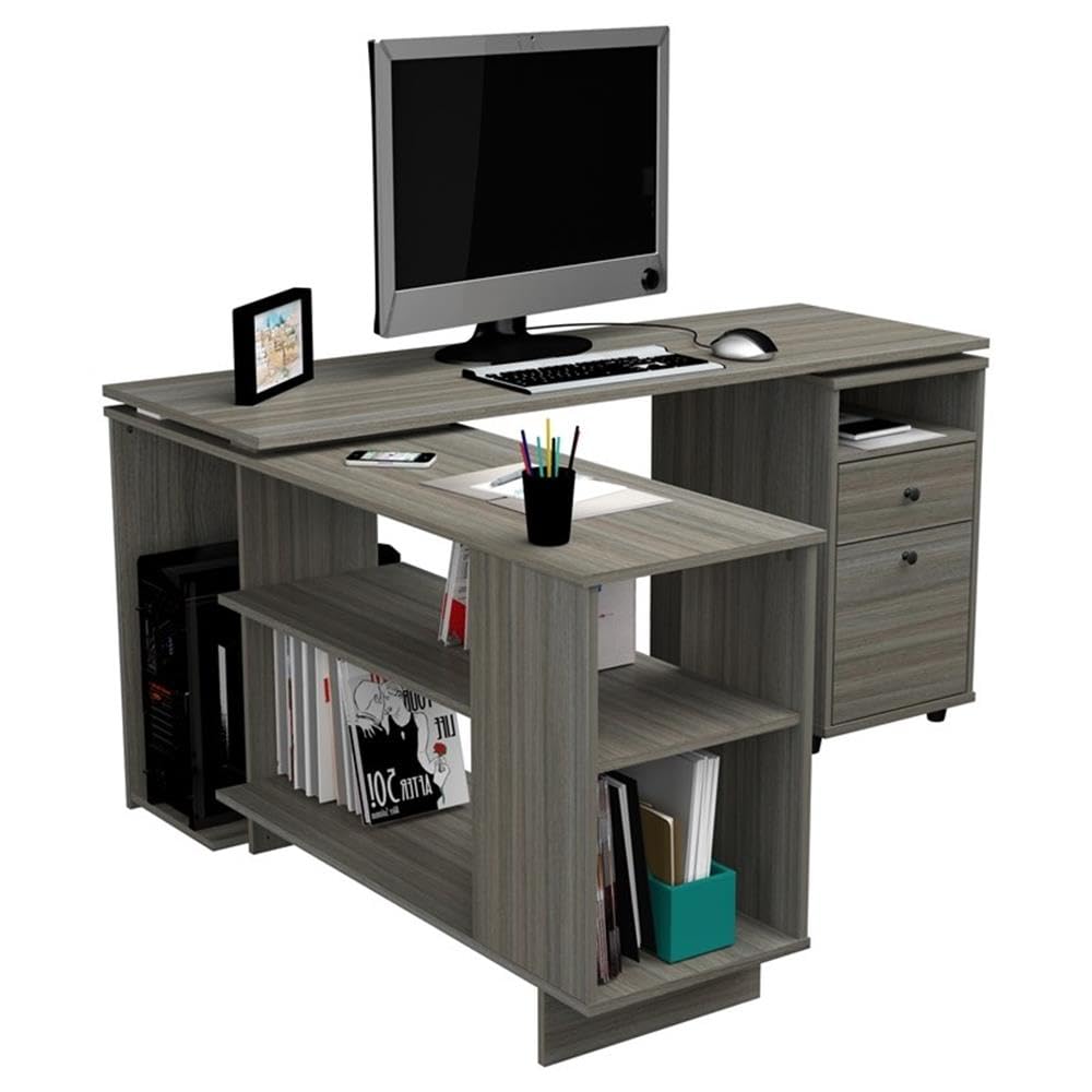Inval America L-Shaped Reversible Computer Desk - Engineered Wood Home Office Desk in Gray | Space-Saving Corner Desk for Small Office, Gaming & Study Room