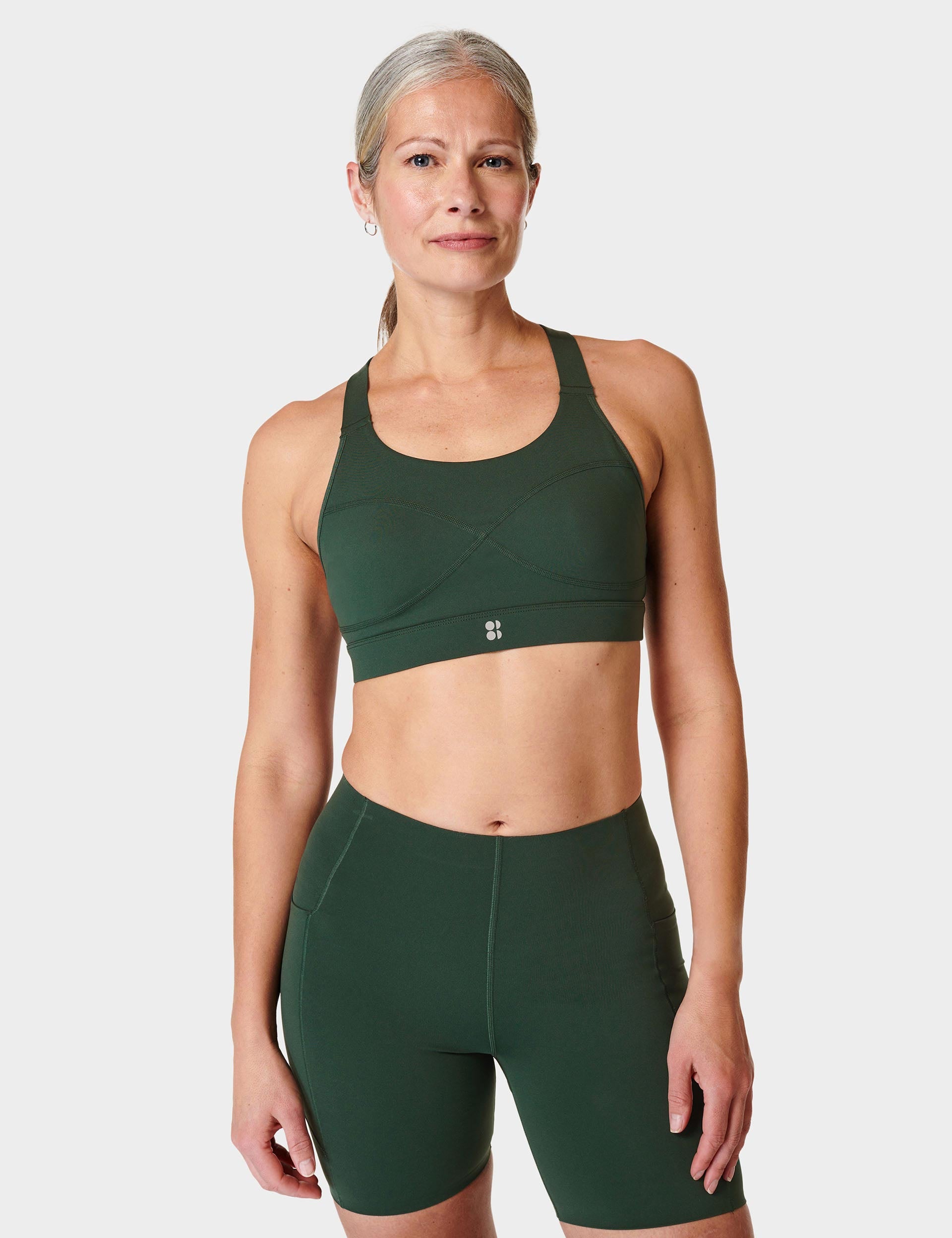 Power Medium Support Sports Bra for Women - Trek Green - High Impact Workout, Running, Yoga & Gym Fitness