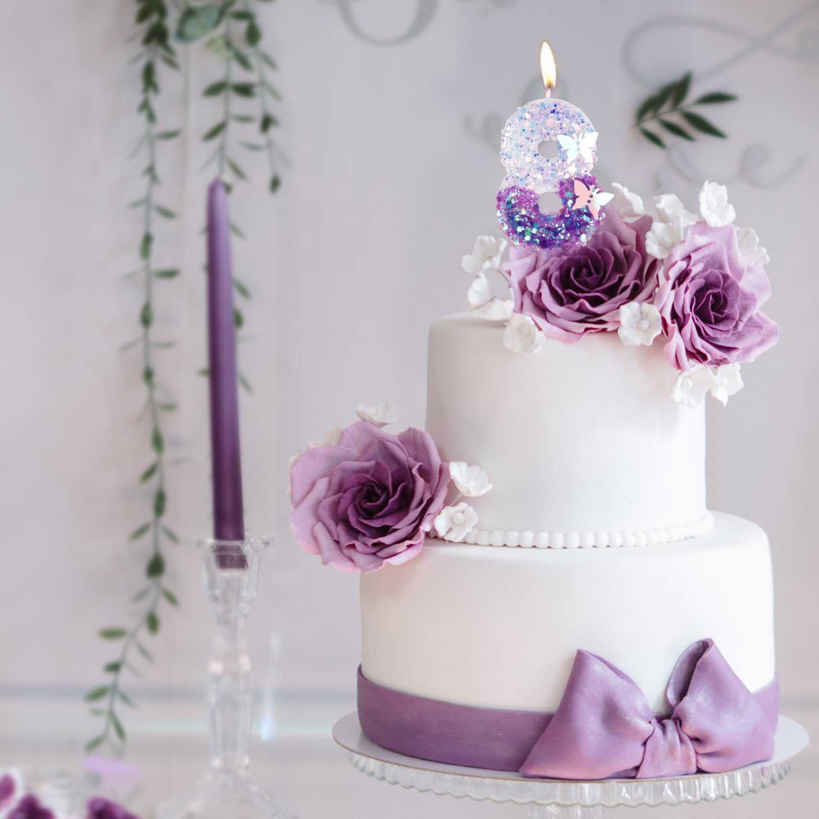 16th Birthday Candles for Women & Girls - Handmade Purple Sequin Number 16 Cake Topper | Butterfly Design Wedding & Anniversary Party Decorations | Perfect for Sweet 16 Celebrations, Birthday Cakes & Special Occasions