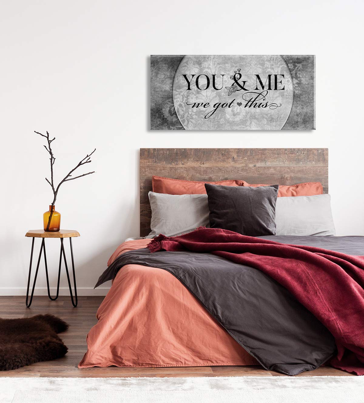 You & Me We Got This V5 Grey Wood Framed Canvas Wall Art - 42x19 Inch Rustic Couples Bedroom Decor, Ready to Hang Above Bed for Romantic Home Decor