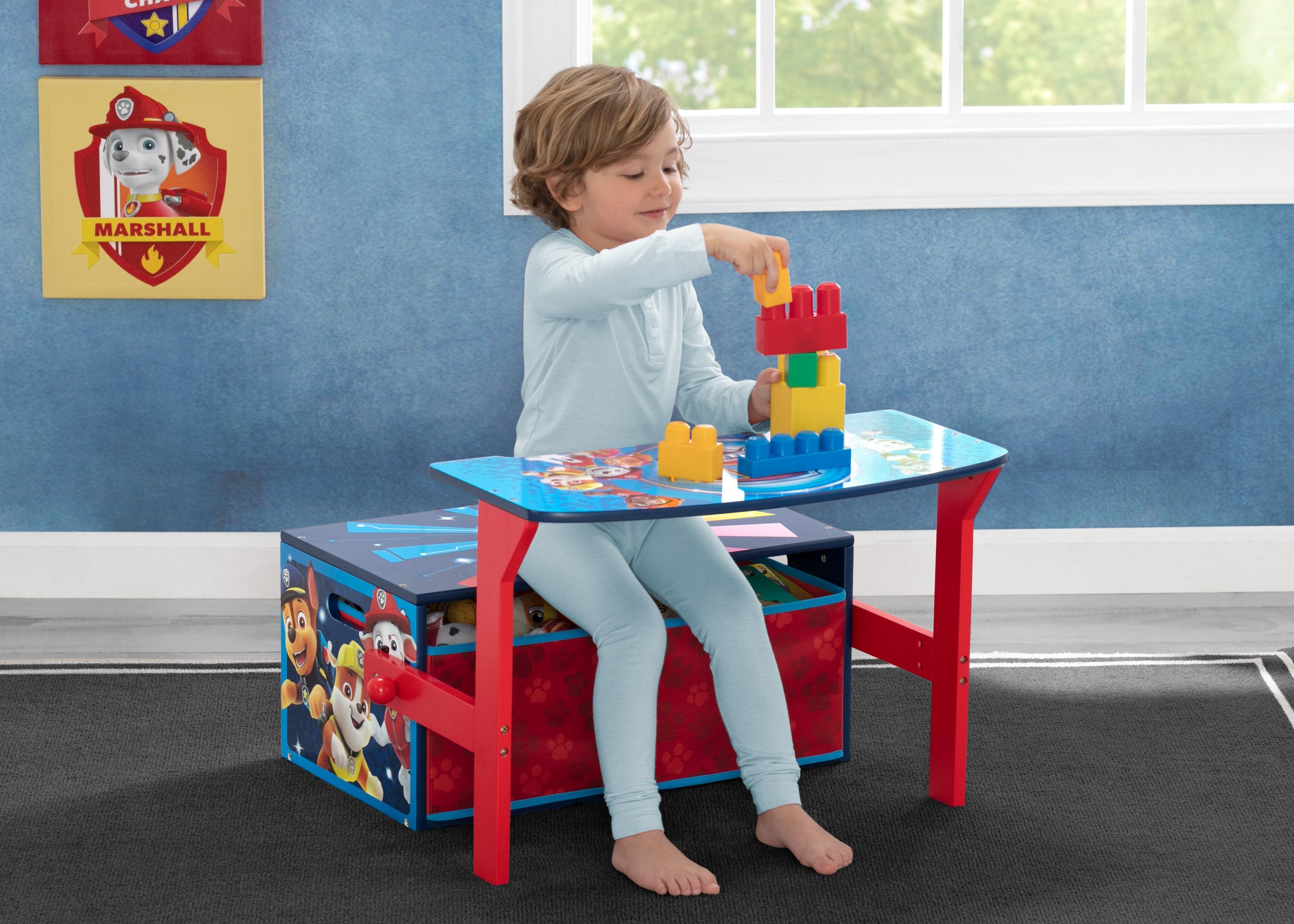 PAW Patrol Activity Bench - Kids Wooden Play Table with Storage, Learning Toy for Toddlers & Preschoolers - Perfect for Playroom, Classroom & Daycare Activities