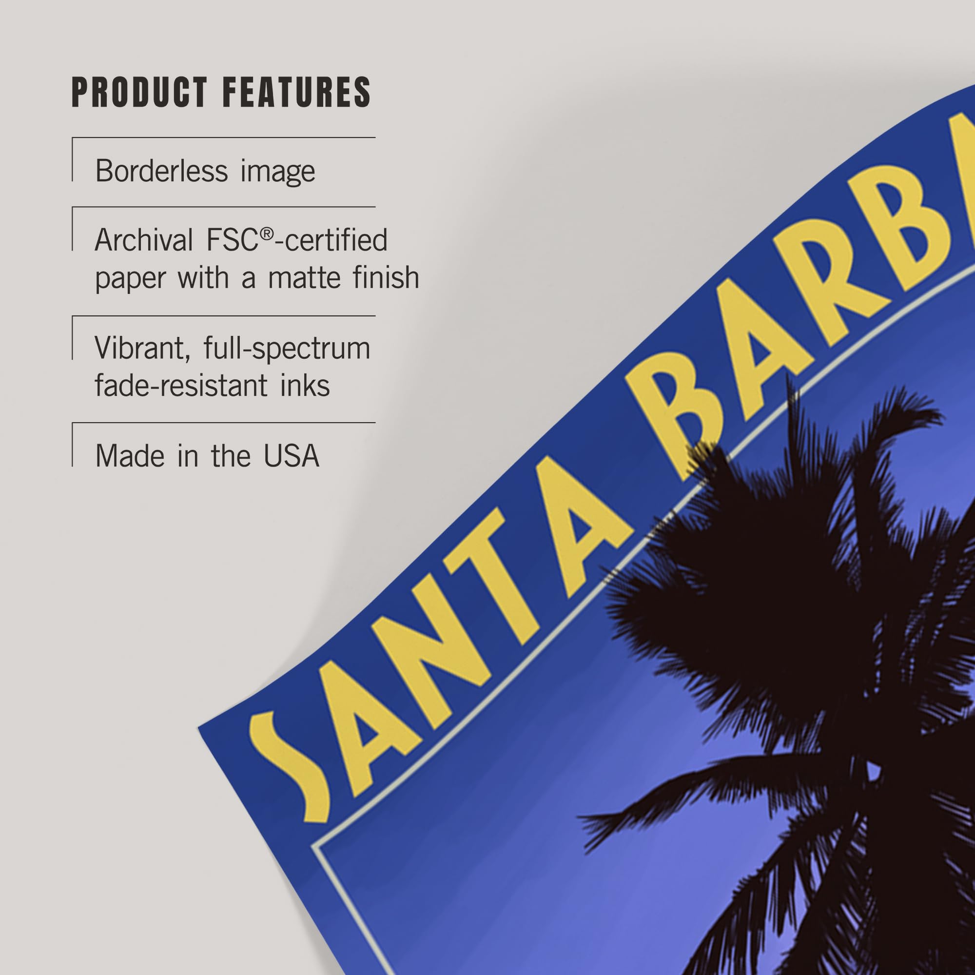 Lantern Press 16x24 Inch Giclee Art Print - Santa Barbara California Coastal Sunset with Palm Trees - Wall Decor for Living Room, Bedroom & Office