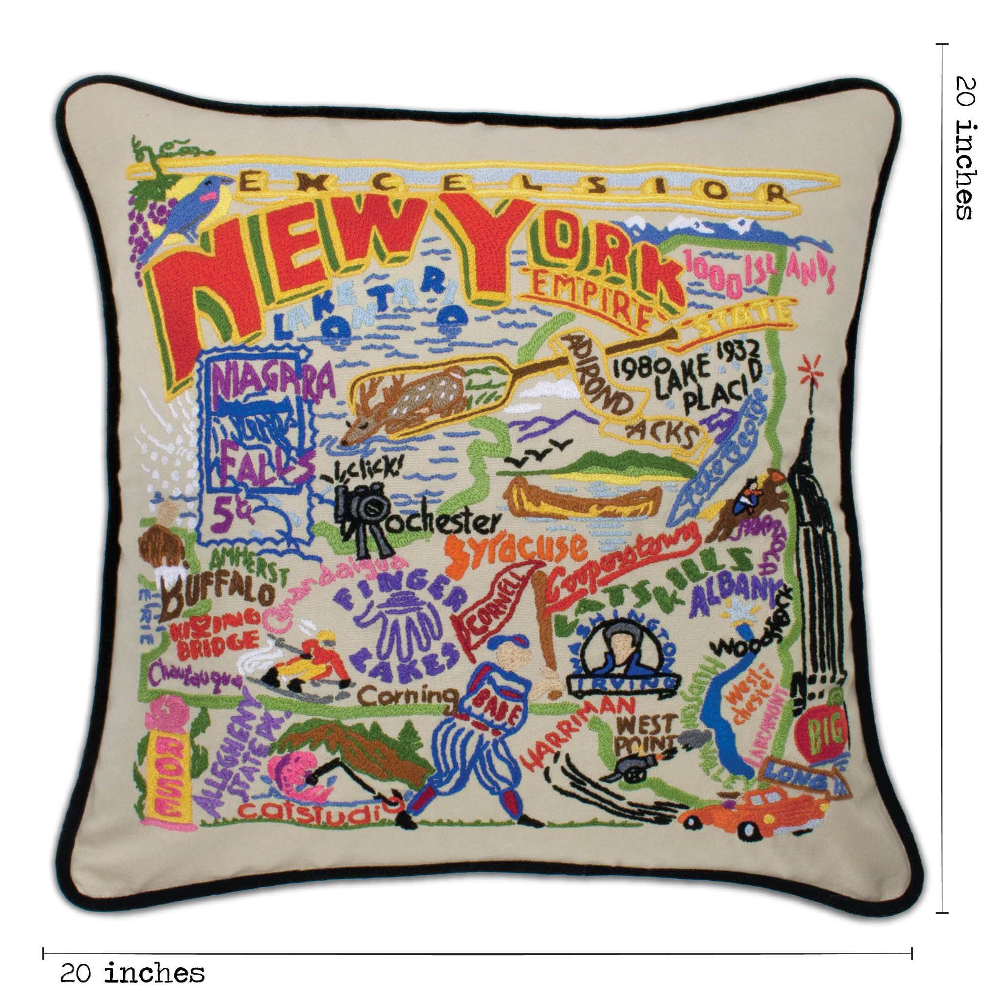 Catstudio New York State Embroidered Decorative Throw Pillow - Cozy Home Decor for Living Room, Bedroom & Sofa