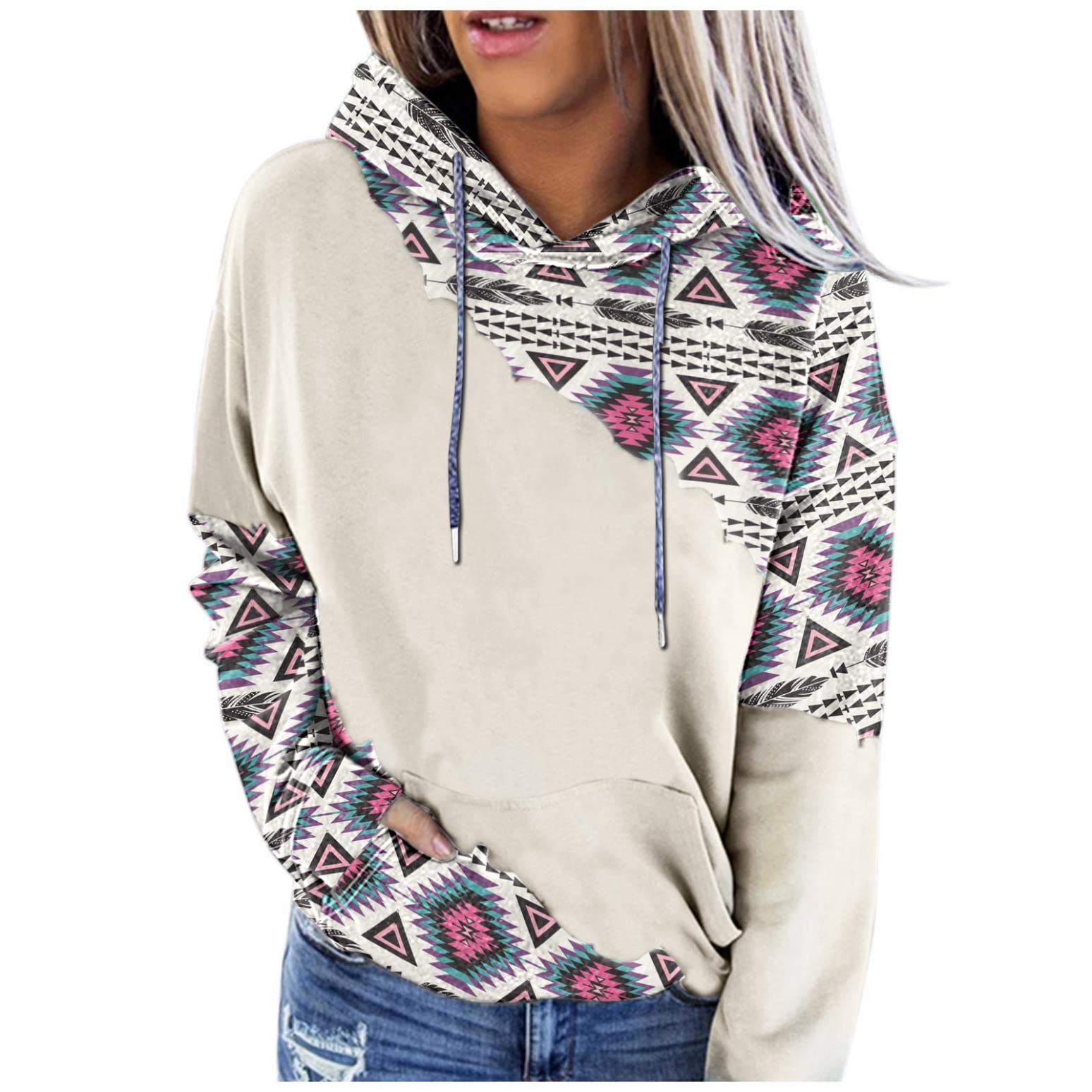 FABIURT Women's Western Ethnic Printed Hoodie - Long Sleeve Loose Pullover Oversized Sweatshirt for Winter | Cozy Casual Wear, Street Style, Outdoor Activities