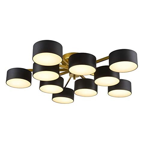 Modern Gold Iron Frame Flush Mount Ceiling Light with Black Shades - Contemporary Lighting for Living Room, Bedroom, and Dining Area