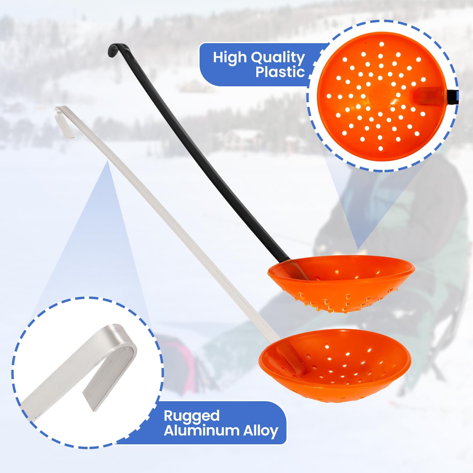 Milageto Aluminum Ice Fishing Scoop Skimmer - Durable & Portable Slush Scooper for Ice Fishing | Easy Storage & Carry | Perfect for Removing Ice Slush & Enhancing Ice Fishing Experience