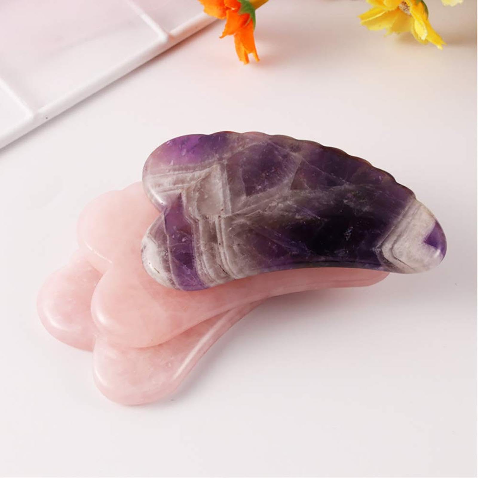 1 Pack Rose Quartz Gua Sha Facial Tool with Comb Edge - Heart Shape Massage Plate for Skincare, Lymphatic Drainage & Relaxation | Perfect for Home Spa, Self-Care & Beauty Routine
