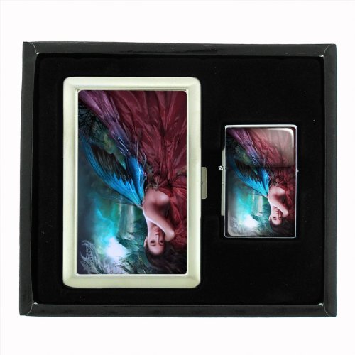 Stylish Fairies Design Cigarette Case & Oil Lighter Gift Set - Perfect for Smoking Accessories, Travel Essentials & Unique Gifts - 007