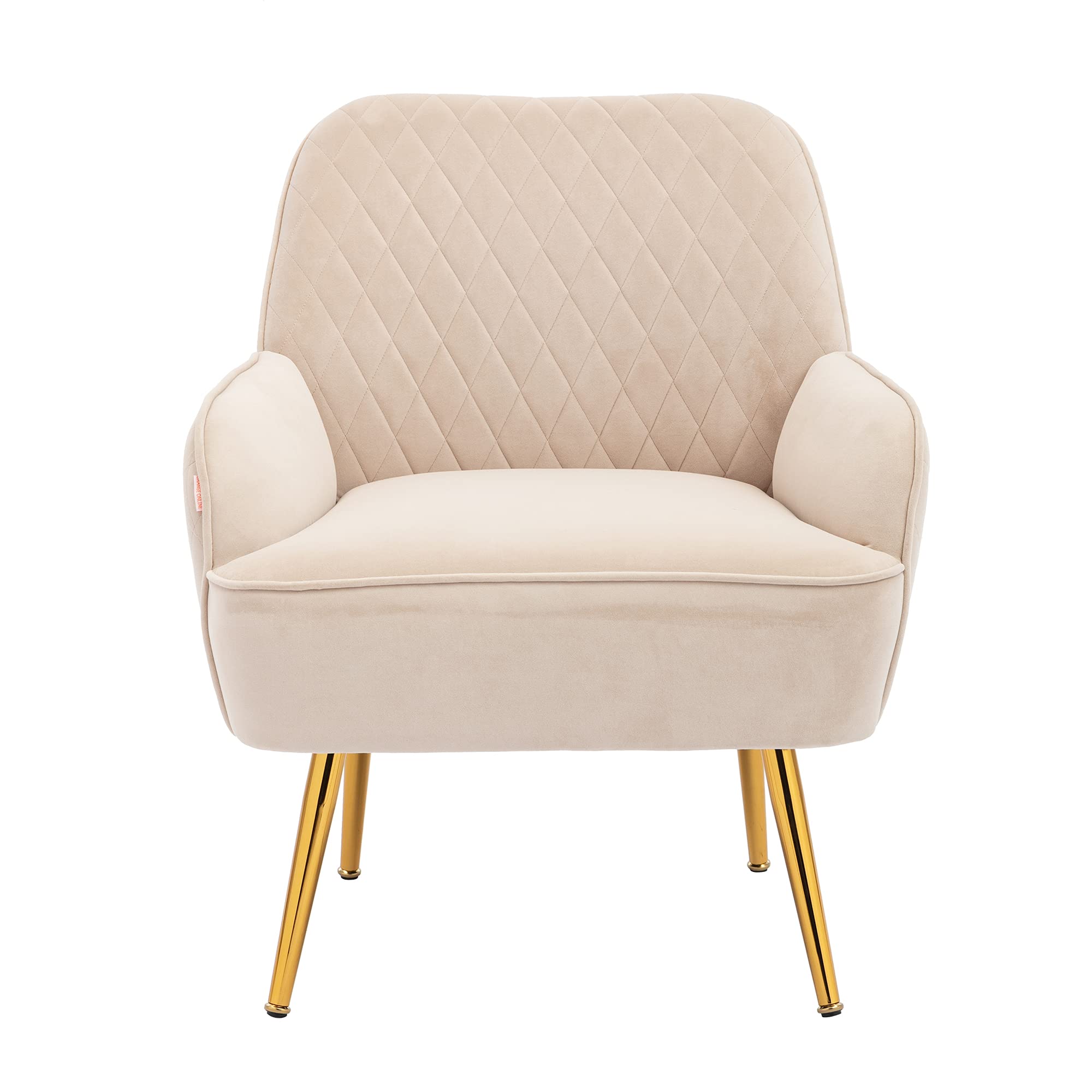 Velvet Accent Chair with Gold Metal Legs - Modern Upholstered Armchair for Living Room, Dining Room, Bedroom & Lounge - Comfortable Club Chair for Leisure & Guest Seating (Beige) - Perfect for Home Decor, Reading Nook & Coffee Corner