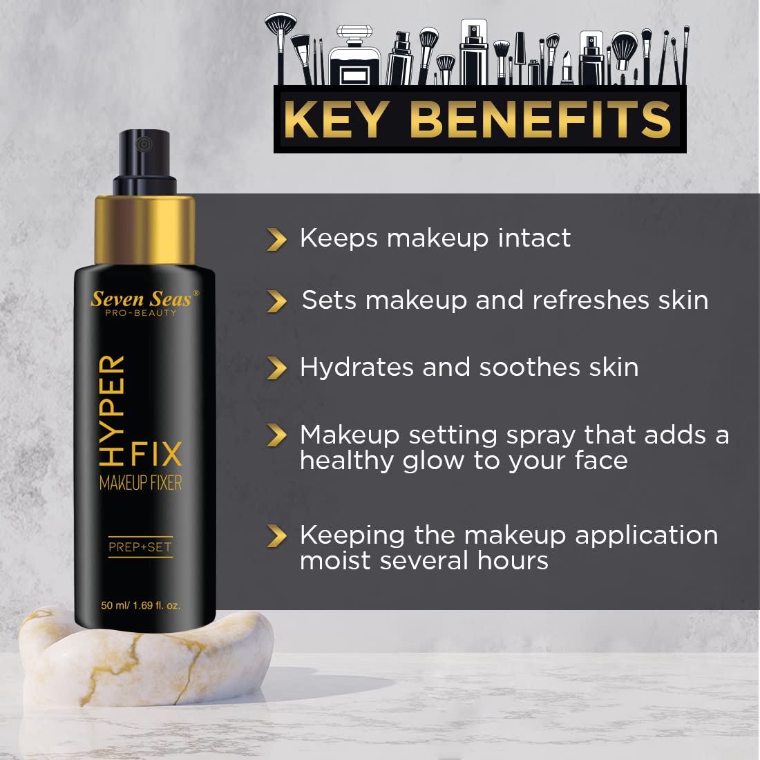 Seven Seas Hyper Fix Makeup Setting Spray - Long Lasting Misty Finish, Vitamin E Enriched, Lightweight & Quick Dry | Professional Makeup Fixer for Face | Perfect for All-Day Wear, Photo Shoots & Special Events