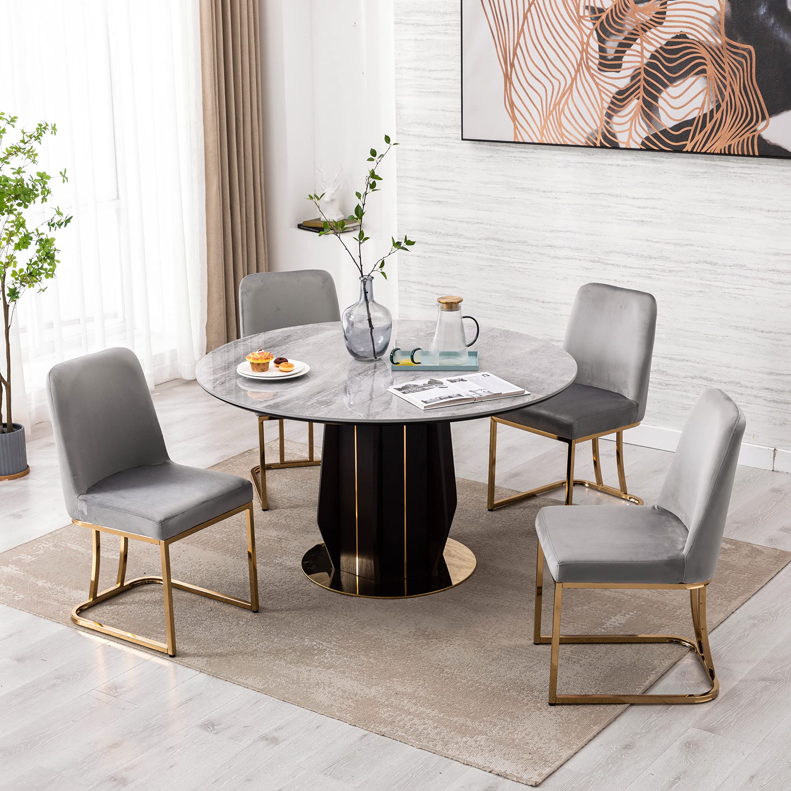 2-Piece Velvet Dining Room Chairs Set - Modern High Back Upholstered Side Chairs, Armless Grey Accent Chairs for Dining Room, Living Room & Home Decor | Perfect for Small Spaces, Apartments & Entertaining Guests