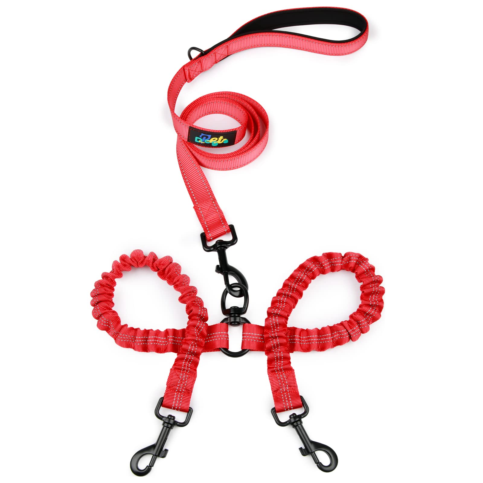 **DPOEGTS Dual Dog Leash for Medium & Large Dogs - Shock Absorbing Reflective Bungee, 360° Swivel No Tangle Walking Leash for Two Dogs (Red) - Perfect for Hiking, Jogging & Daily Walks**