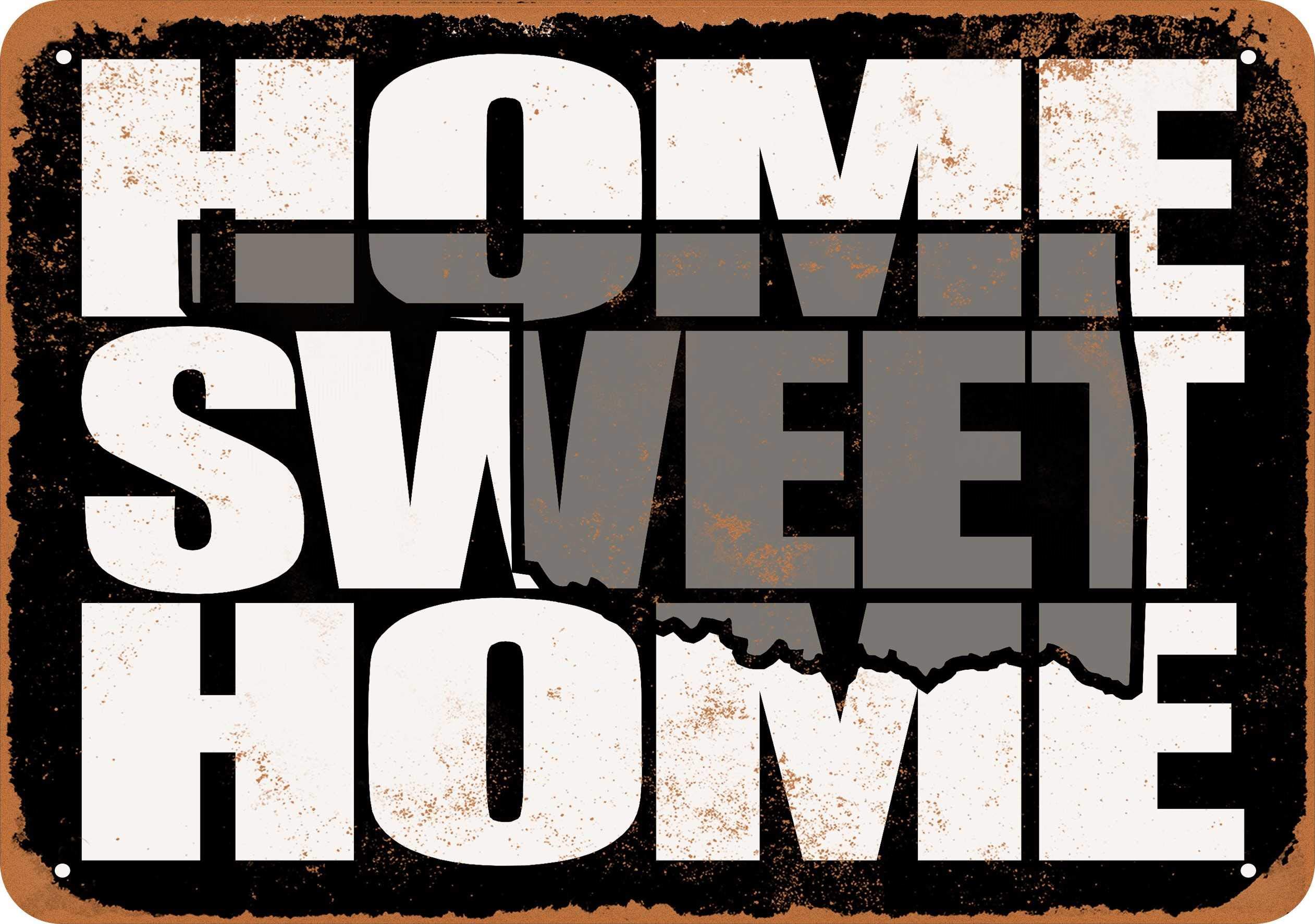 10 x 14 Inch Vintage Metal Wall Sign - Home Sweet Home Oklahoma in Black & Gray - Rustic Home Decor for Living Room, Bedroom or Porch