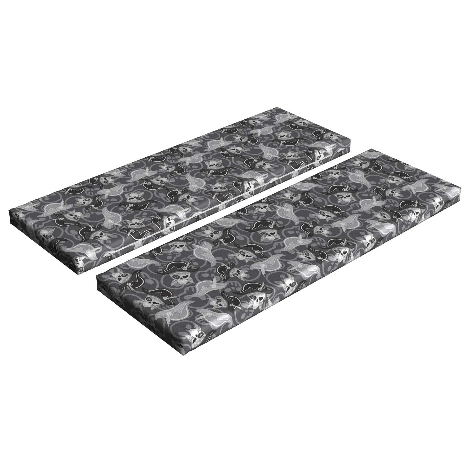 Ambesonne 2-Piece Pirates Bench Cushion Set - Grey Skull & Hat Design, 45