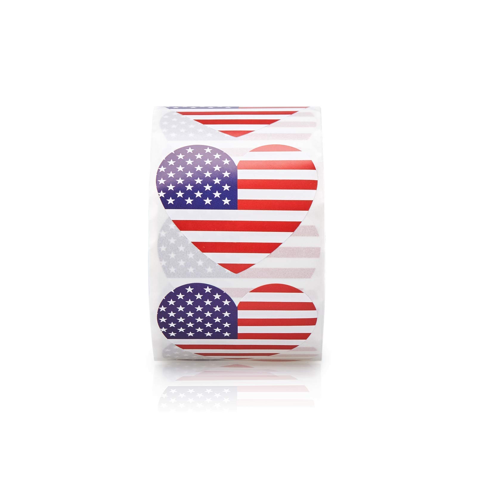 500-Count Patriotic USA Flag Stickers - 1.25 x 2.125 Inch Heart Shaped American Flag Decals for Laptops, Water Bottles & DIY Crafts - Perfect for 4th of July, Memorial Day & Patriotic Events