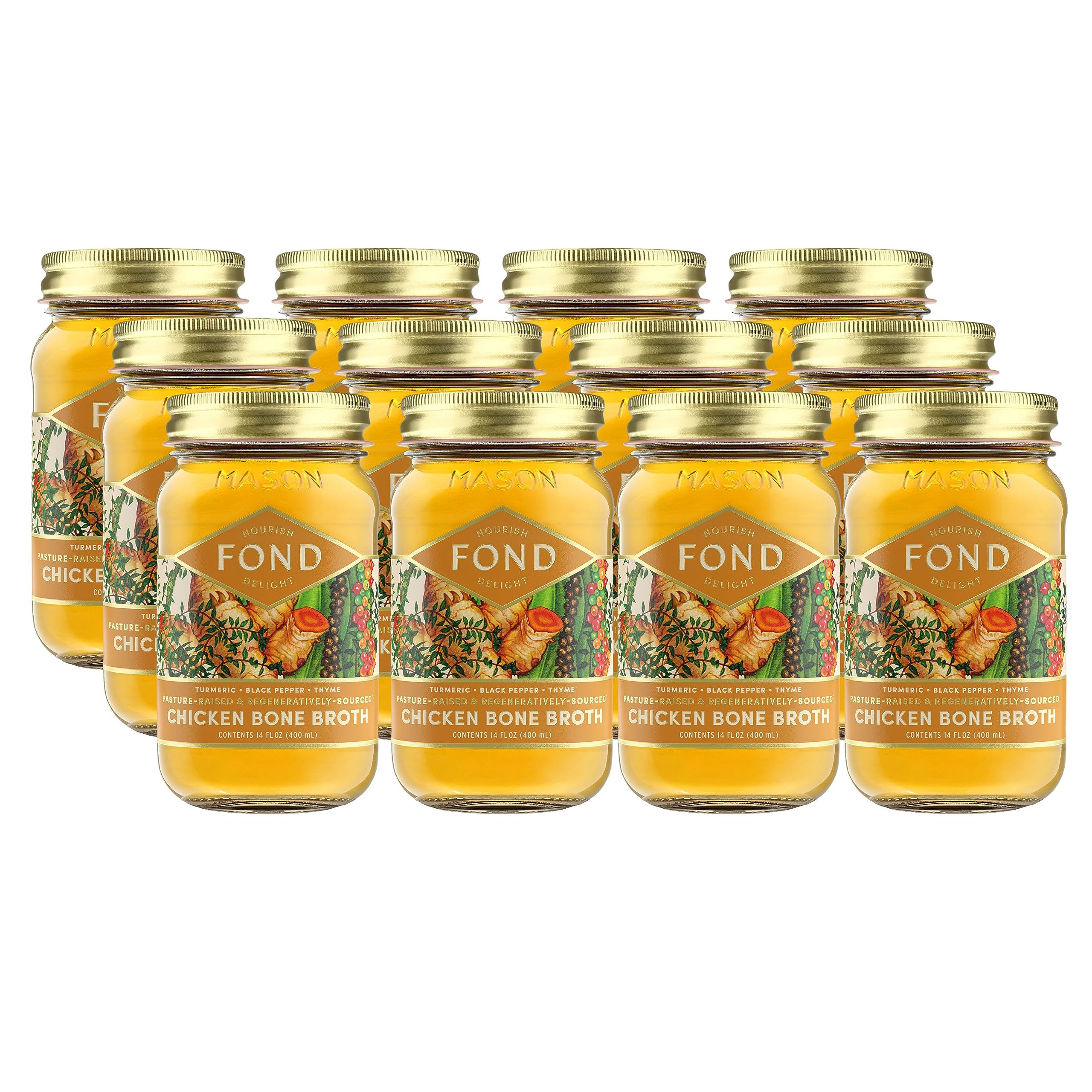 Organic Turmeric & Black Pepper Infused FOND Pasture-Raised Regenerative Chicken Bone Broth - Keto, Paleo & Immune Support for Soups, Cooking & Wellness