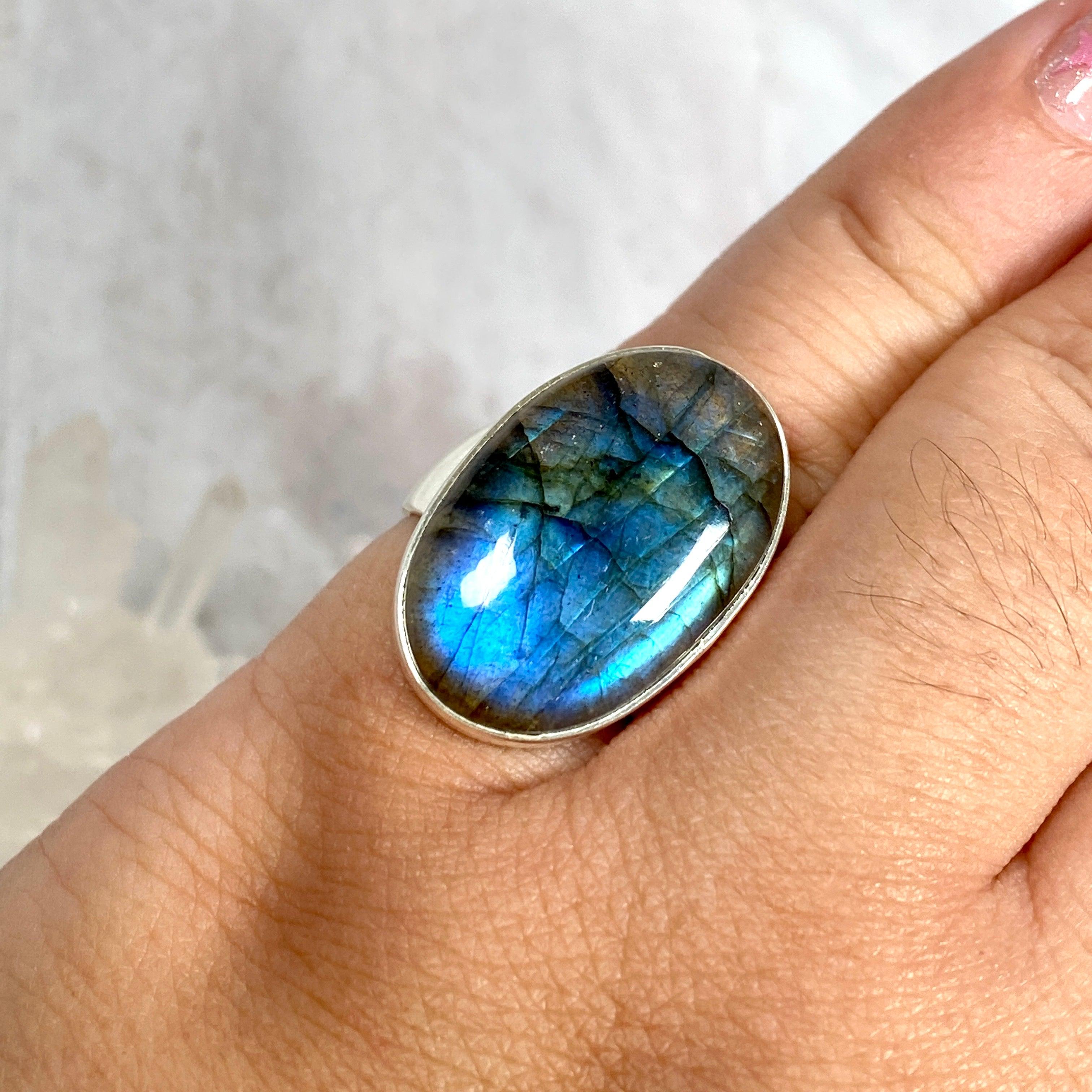 Labradorite Oval Cabochon Ring - Size 9 - KRGJ2751 - Elegant Handmade Jewelry for Women, Perfect for Everyday Wear & Special Occasions