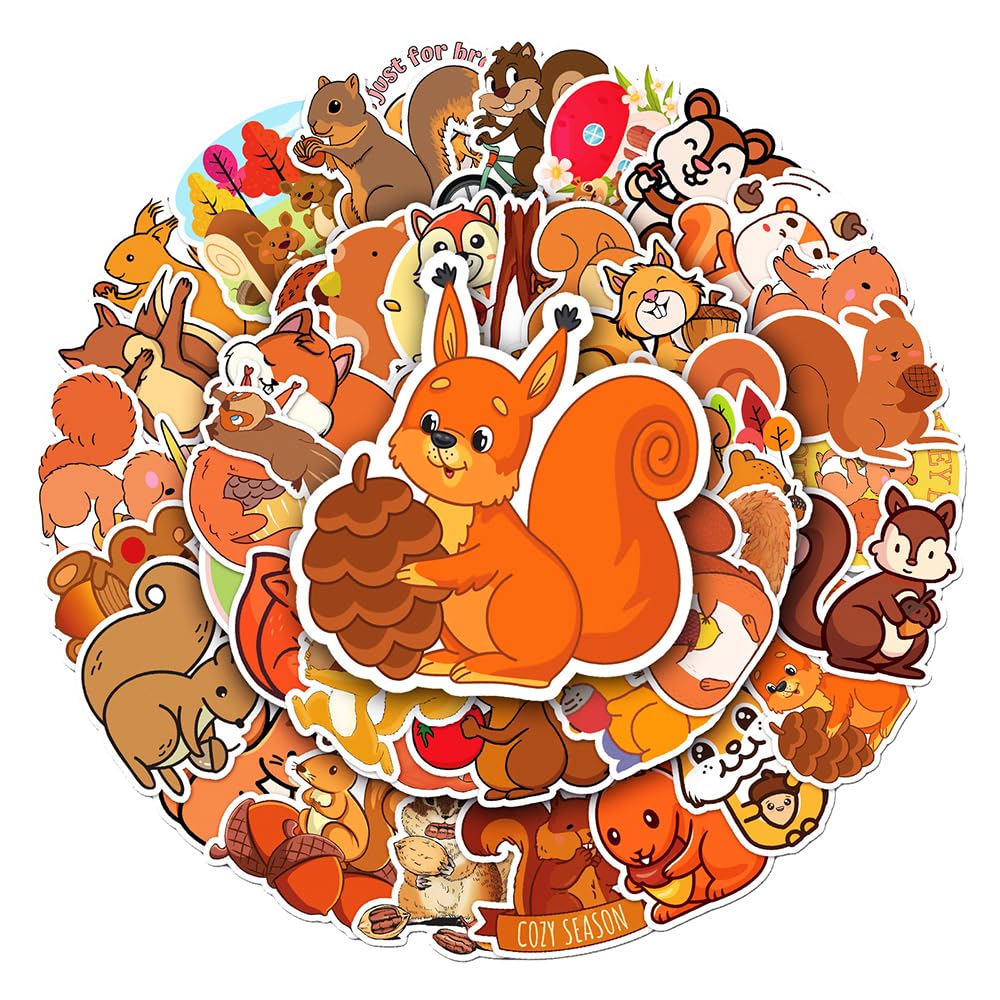 Cute Squirrel Stickers 50Pcs - Waterproof Vinyl Decals for Kids Teens Laptop Water Bottle - Cartoon Animal Decor for School & Travel