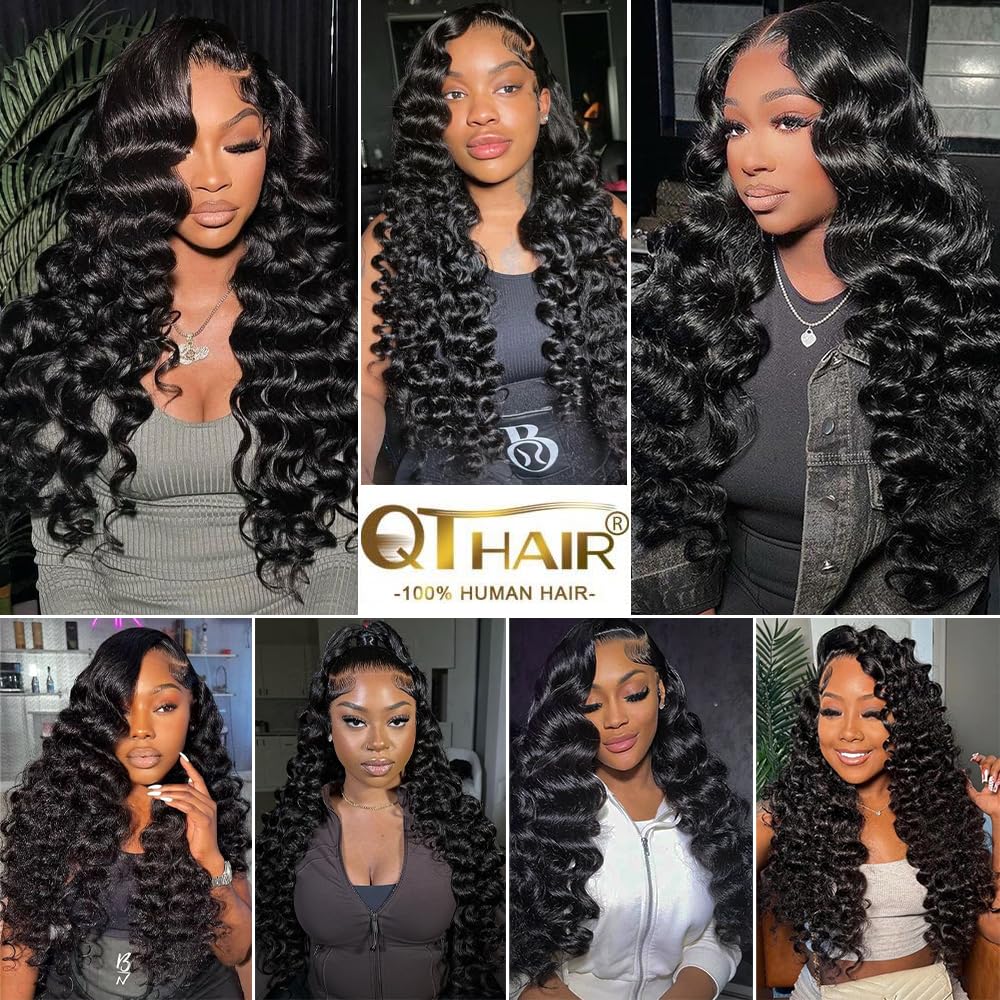 QTHAIR 14A Grade Brazilian Loose Wave Hair Bundles 26 28 30 Inch 100% Virgin Human Hair Extensions - 300g Pack Natural Color for Long Hair Weave | Perfect for Daily Styling, Parties & Special Occasions