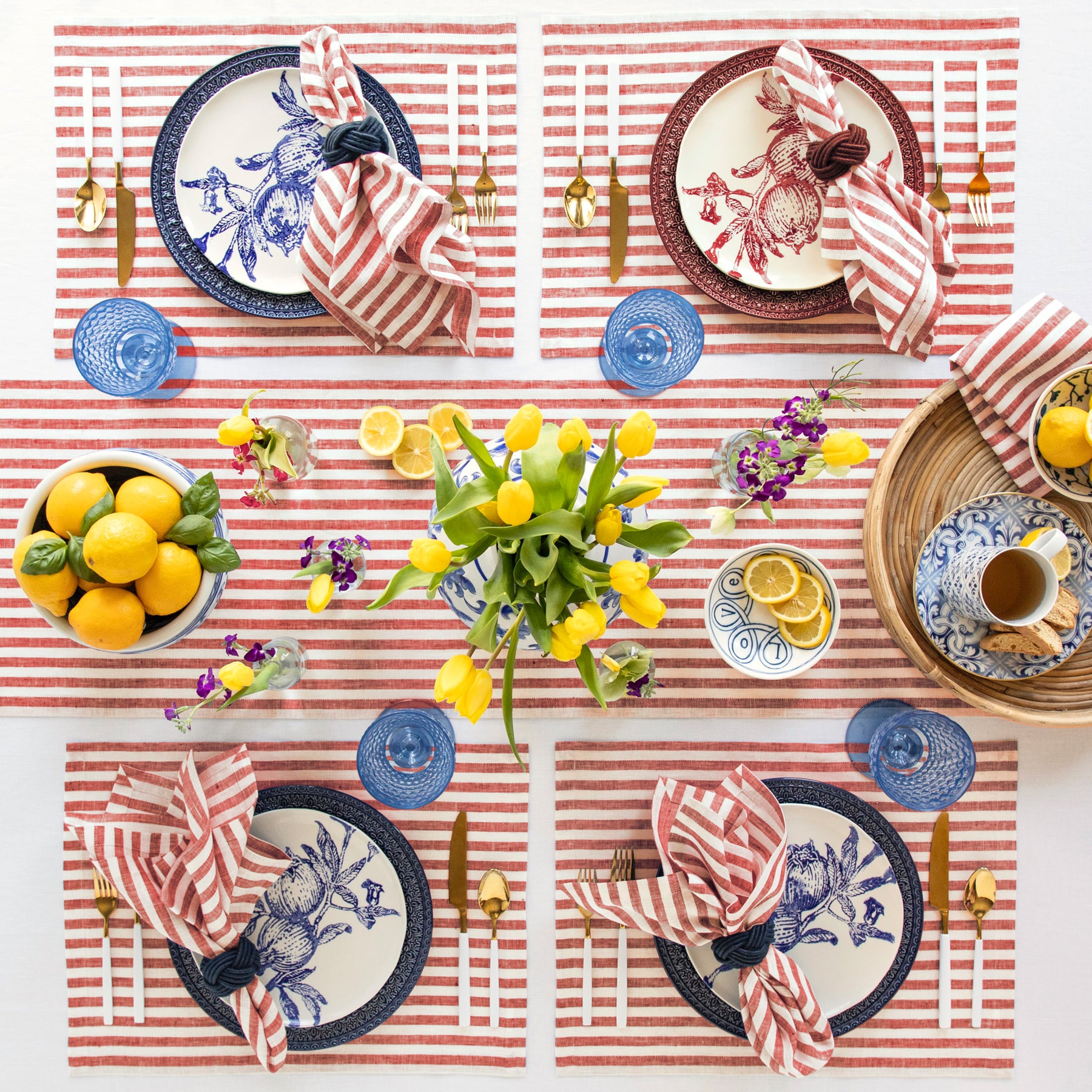 Amalfi Stripe Placemats Set - Waterproof & Washable Table Mats for Dining - Perfect for Home, Kitchen, Restaurant & Outdoor Use