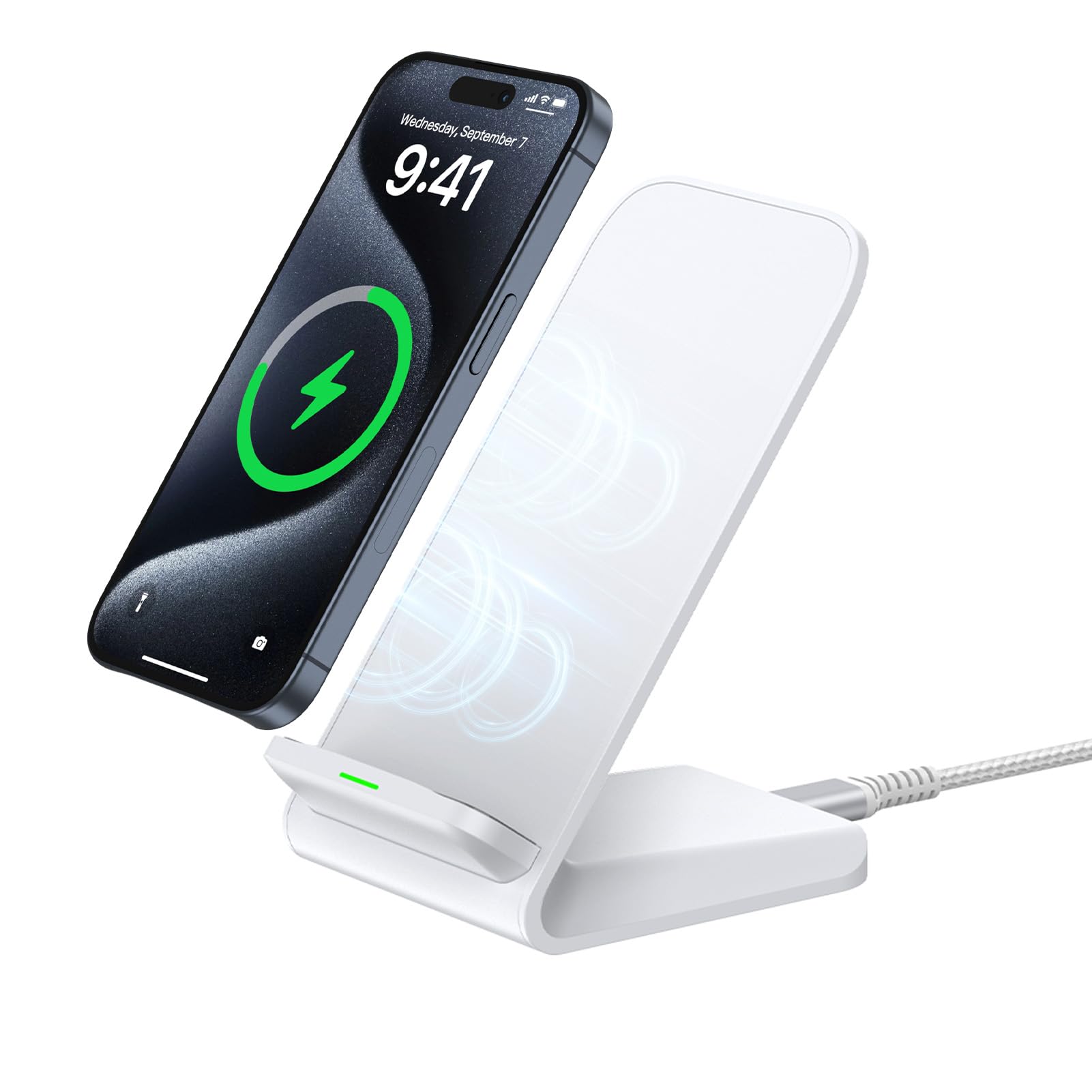 15W Fast Wireless Charging Stand for Samsung Galaxy S25/S24 Ultra/S23 FE/S22+/S21/S20/S10, Google Pixel 9/8 Pro/7a/6, iPhone 16/15/14/13/12/11 Pro Max - Qi-Certified Phone Charger Station for Home, Office & Nightstand Use