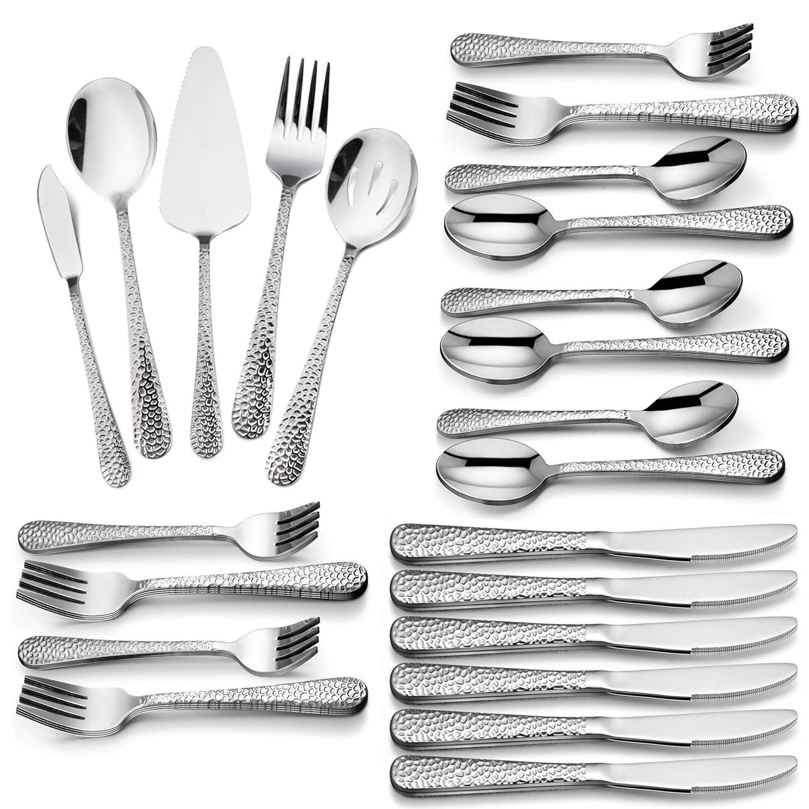 65-Piece Hammered Stainless Steel Silverware Set for 12 - Modern Mirror Polished Flatware Cutlery for Home, Kitchen, Hotel & Restaurant - Dishwasher Safe - Perfect for Dinner Parties, Weddings & Everyday Dining