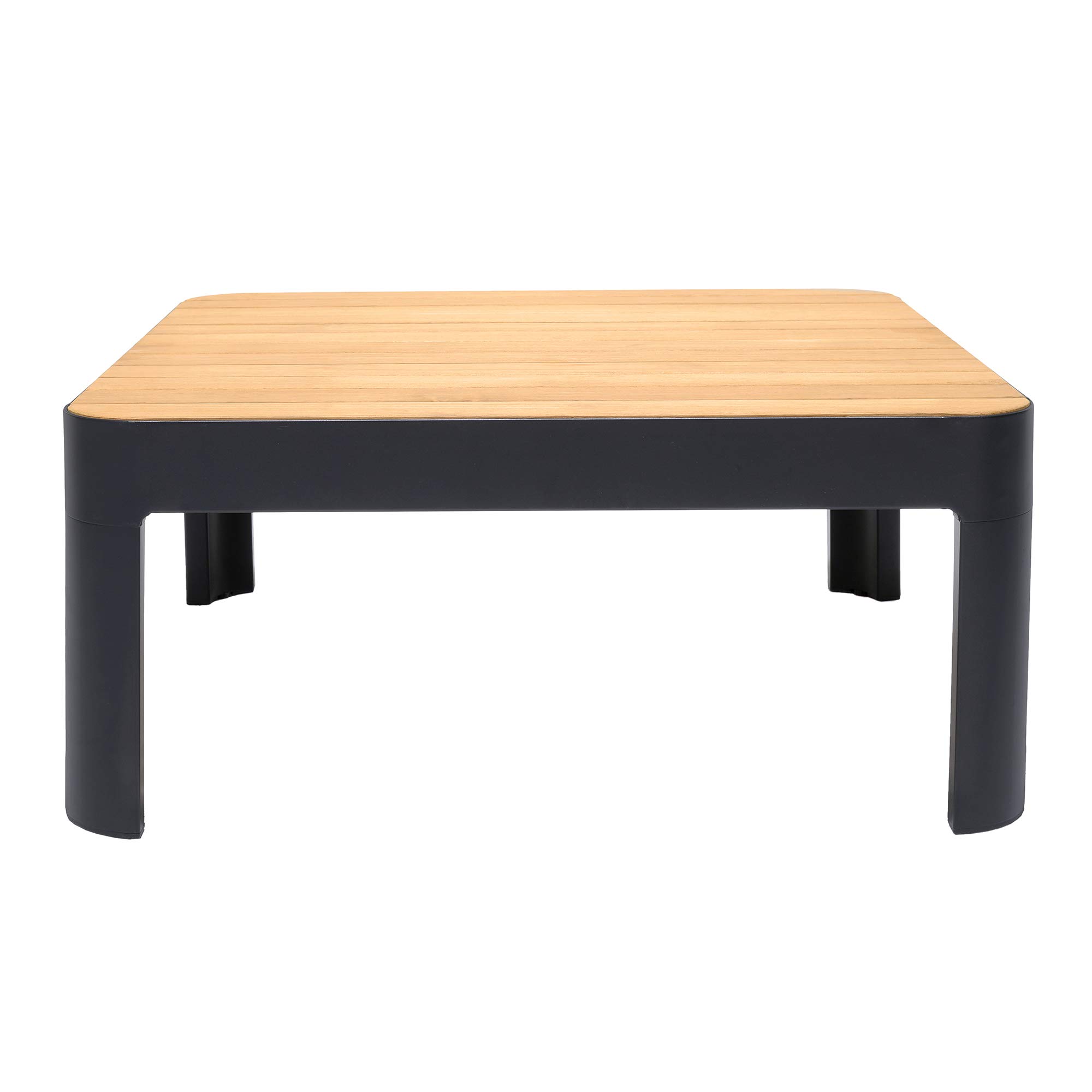 Modern Square Outdoor Patio Coffee Table - Black Aluminum Frame with Natural Teak Top - Weather-Resistant for Garden, Poolside & Backyard Decor