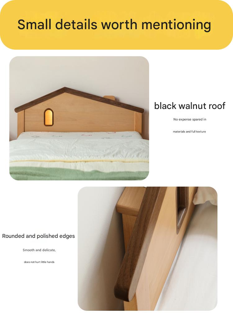 Kids Wooden Bed with Night Light - Beech & Poplar Little House Design with 15-Minute Auto Light Off - Perfect for Bedrooms, Playrooms & Cozy Sleep Spaces