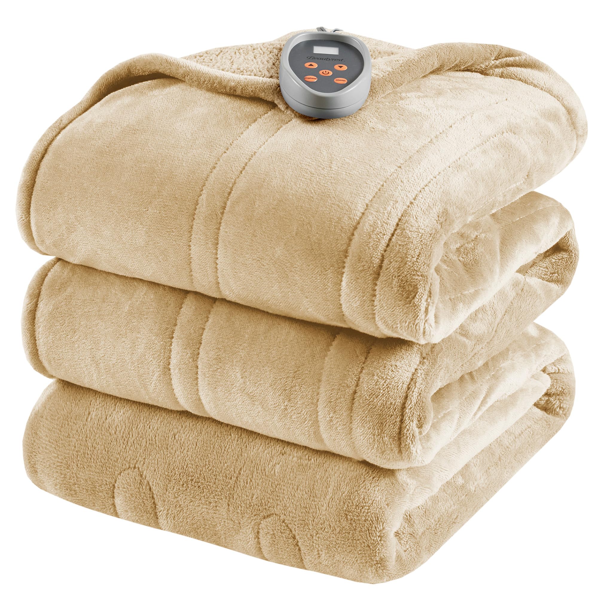 Beautyrest Electric Heated Blanket with 20 Heat Settings & Auto Shut Off - Soft Reversible Sherpa Plush Warming Blanket for Winter, 1-10 Hour Timer, Machine Washable, Full Size 84x80 Inches, Tan - Perfect for Cold Nights, Bedroom Comfort, and Cozy Movie Evenings