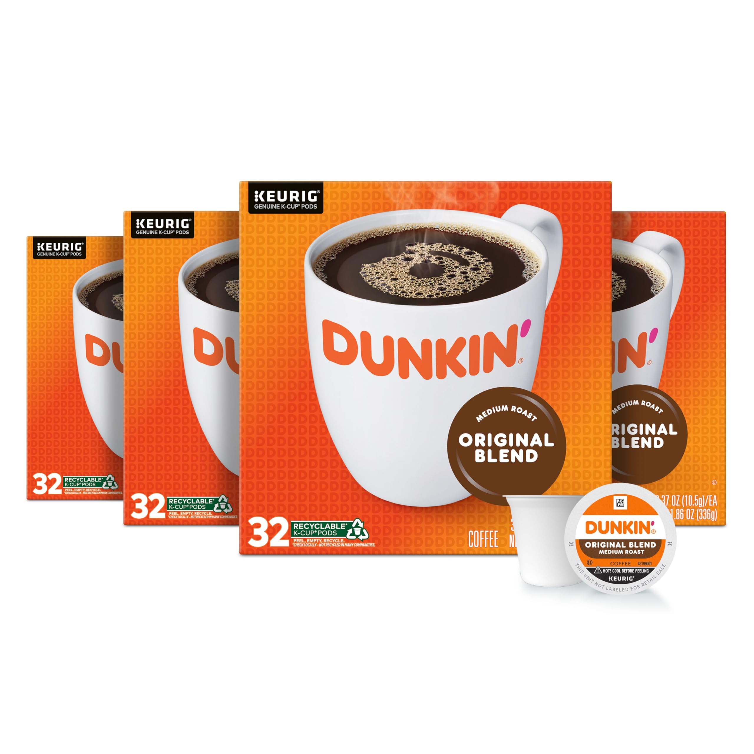 Dunkin' Original Blend Medium Roast Coffee Pods - 128 Count Keurig K-Cup Compatible for Single Serve Brewers | Perfect for Home, Office & Morning Coffee Routine
